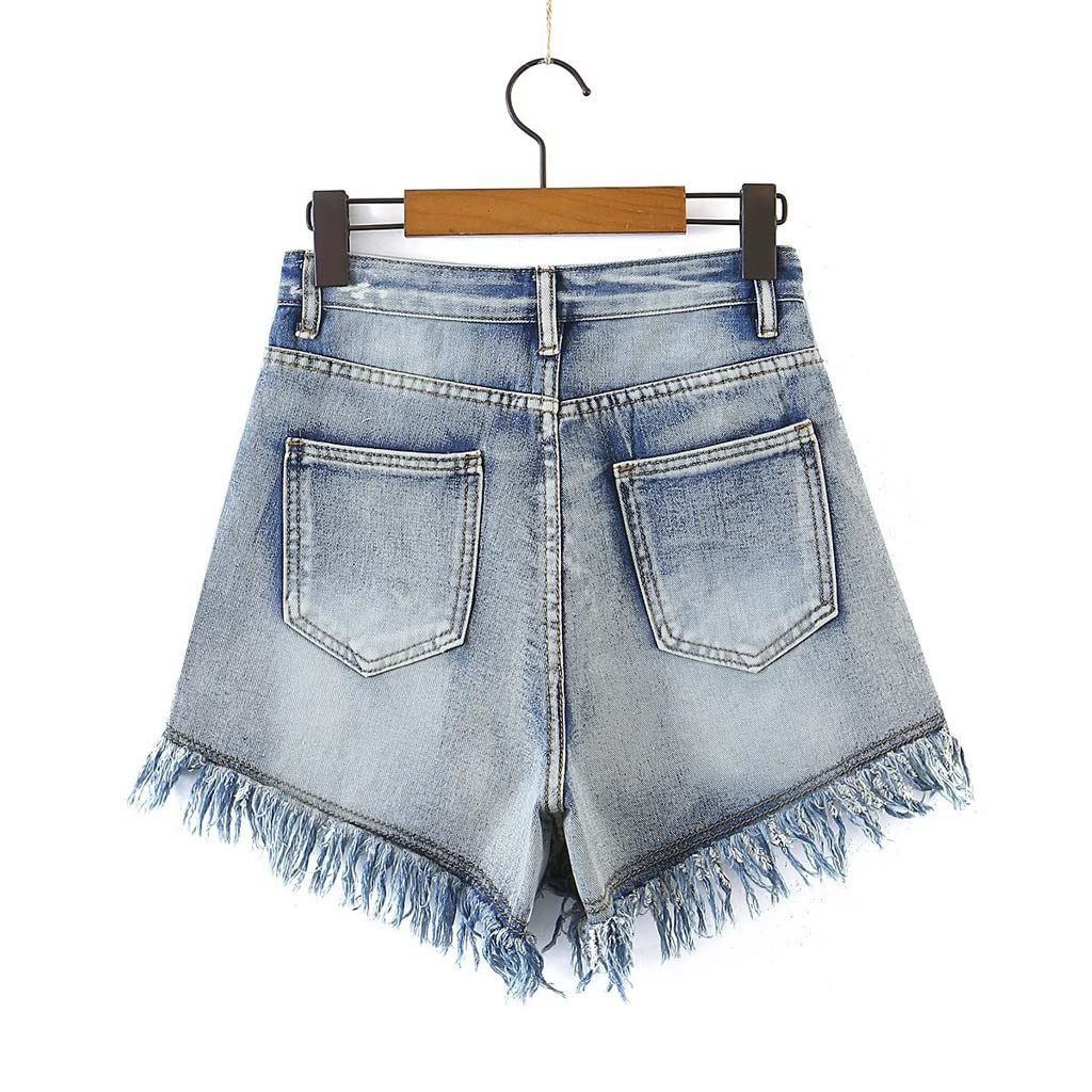 JJJ GCX- Lato Nowa Moda Damska Sprane Frędzle Szwy Denim Casual Szorty Seksowne (Kolor: Niebieski, Rozmiar: L)