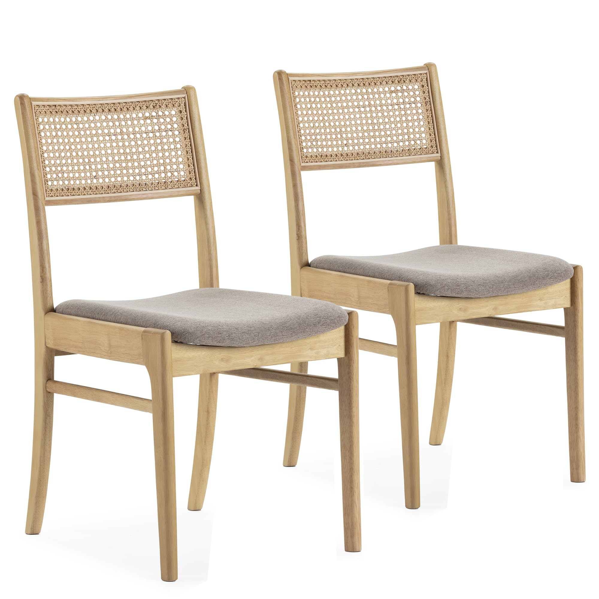 HOMN LIVING Pack 2 sillas Vilma Color Roble, Madera Maciza y ratán Natural, 45,5 cm (Ancho) 54,5 cm (Profundo) 82 cm (Alto)
