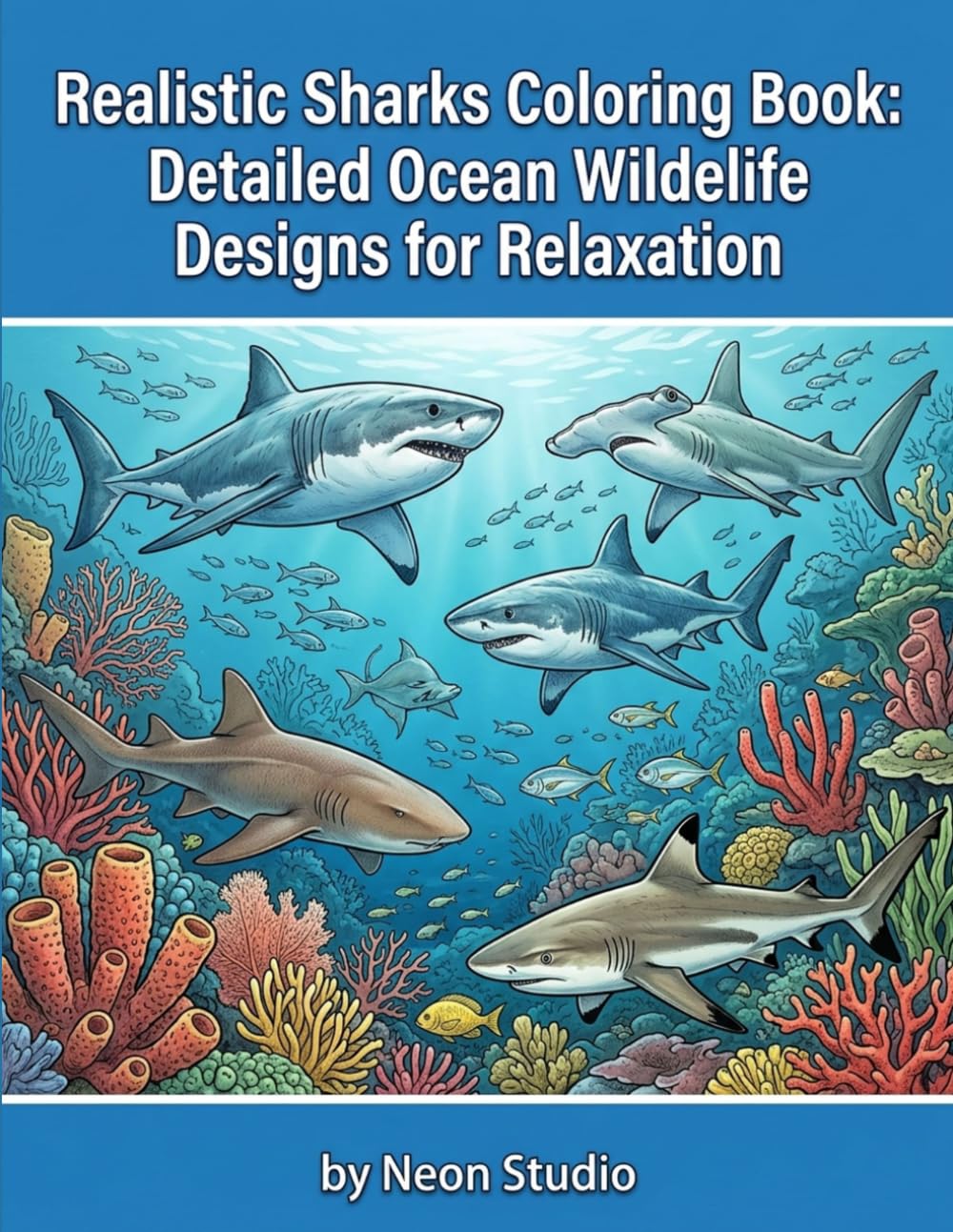 Realistic Sharks Coloring Book : Detailed Ocean Wildlife for Relaxation: Intricate Ocean Predator Designs Featuring Great White,Hammerhead,Tiger Sharks & More for Stress Relief and Relaxation