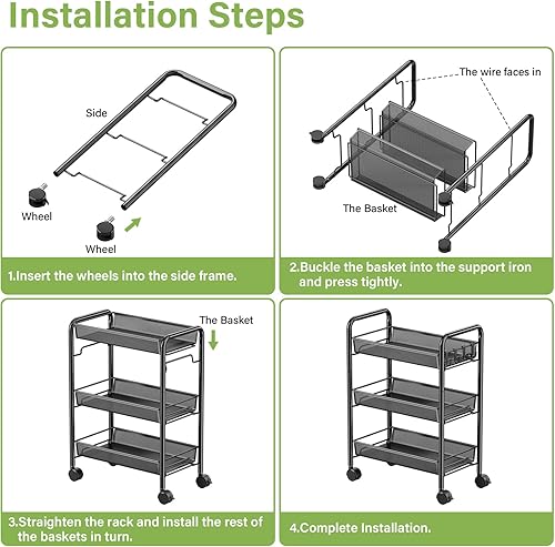 Miniatura 4 de JANE EYRE Carrito de almacenamiento de 5 niveles con ruedas, carrito de manualidades, estante organizador multiusos, negro