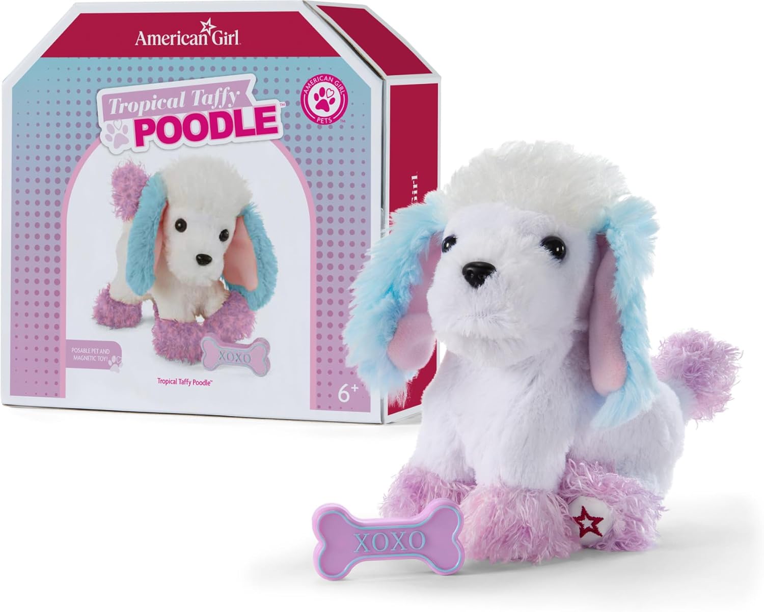 American Girl Truly Me Tropical Taffy Poodle Pet with Pink Bow and Dog Bone Toy, for Ages 6+