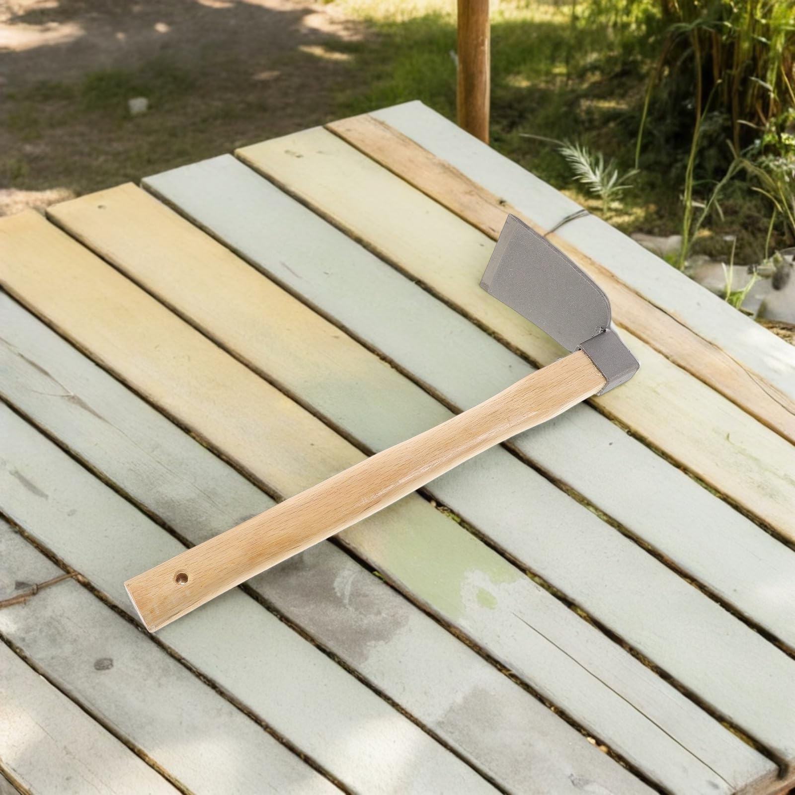 Pequeña Azada de Jardín de Acero Mango de Madera Ergonómico, Herramienta Manual para Desherbar y Paisajismo en Jardinería, Pack de 2 Piezas