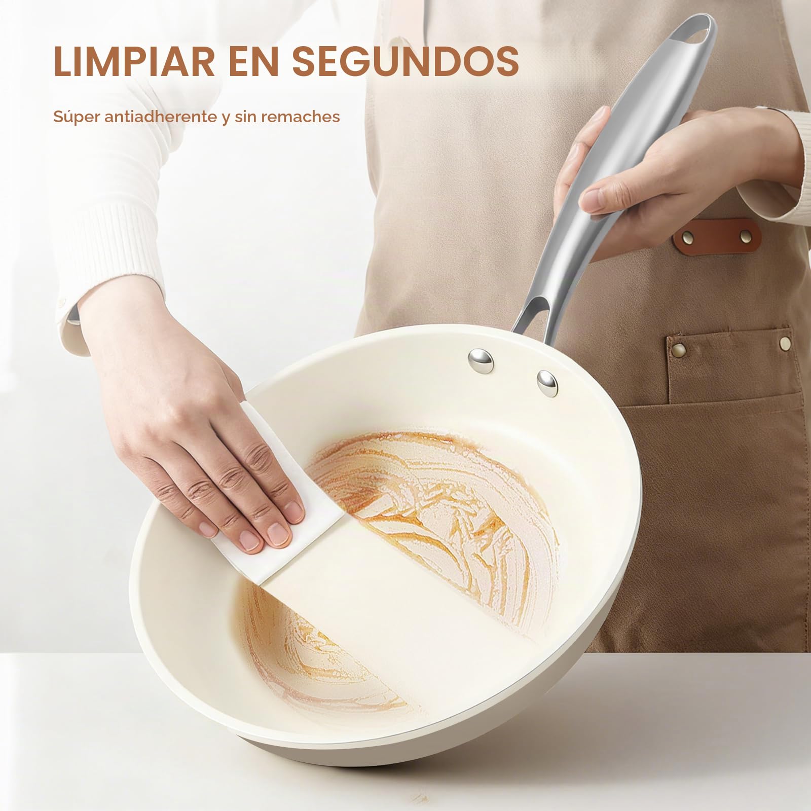 24 cm y 28 cm cerámica antiadherente sartén Skillet - PFAS-libre, no tóxico, horno seguro y inducción listo, utensilios de cocina de aluminio con mango de acero inoxidable