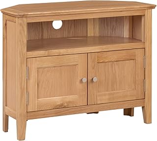 Hallowood Furniture Hereford TV Stand Cabinet in Light Oak, 2-Door Corner TV Unit with Shelf, Media Table for TV Units in Living Room & Bedroom, Wooden TV Stand for Small Spaces