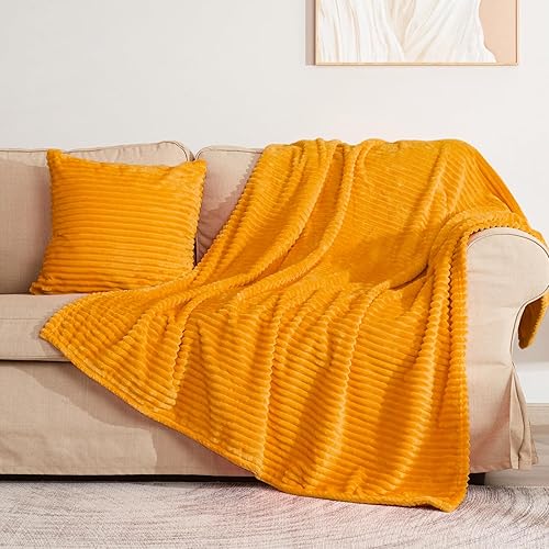 Vista 451 de Vessia Manta de franela de forro polar, 300GSM, acogedora manta a rayas verde salvia para sofá, cama y sofá, cálida y suave, acogedora manta