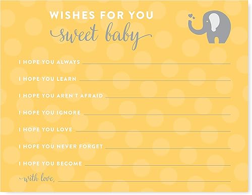 Andaz Press Colección de baby shower de elefante neutro de género amarillo y gris, juegos, actividades, decoraciones, deseos para tarjetas de bebé,