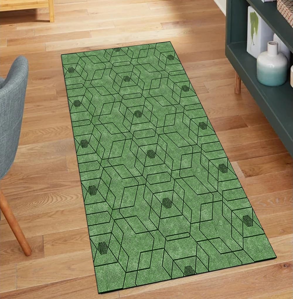 Tapis de couloir antidérapant pour cuisine et entrée moderne vert foncé 50 x 1000 cm