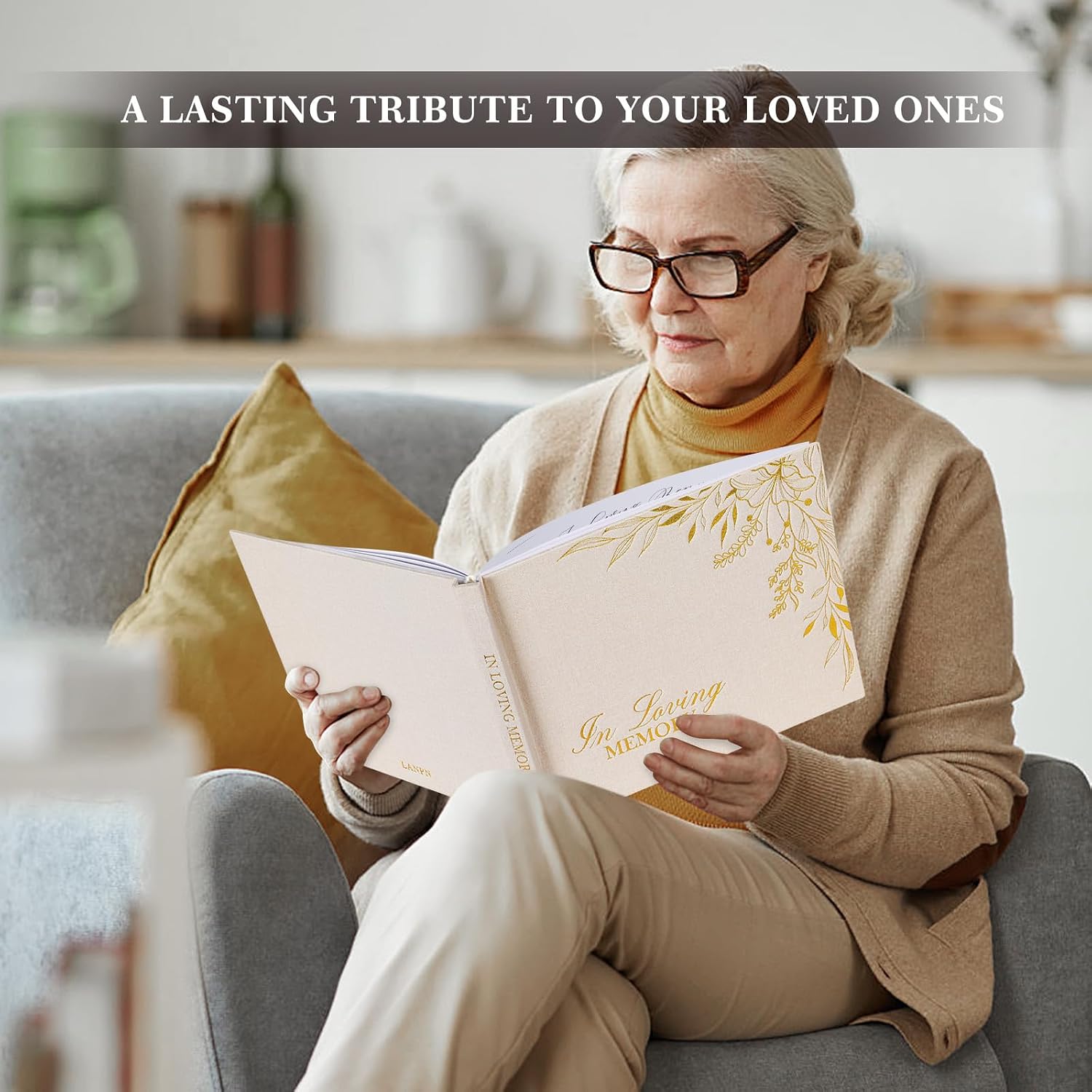 Lanpn Funeral Guest Book for Memorial Service, Linen in Loving Memory Registry Guest Book, Funeral Favors Sign in Books for Guests Celebration of Life Memory Book for Funeral with Table Sign, Beige