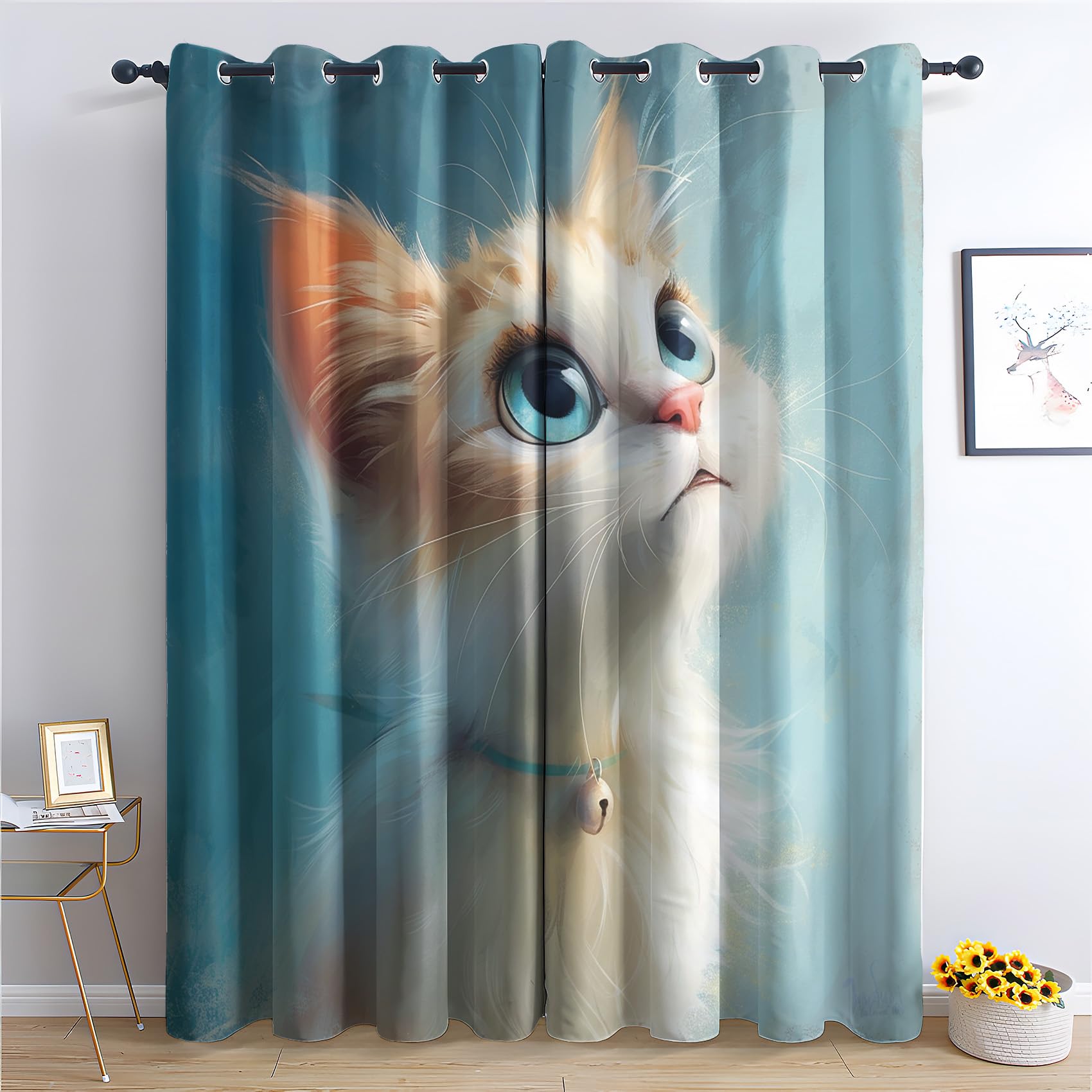 ZyQfiaton Cute Cat Blackout Curtains for Nursery, Kitten Drapes for Bedroom, 96 Inch Curtains 2 Panel Set, Pet Thermal Insulated Curtains for Winter, (Animal, W52 x L96)