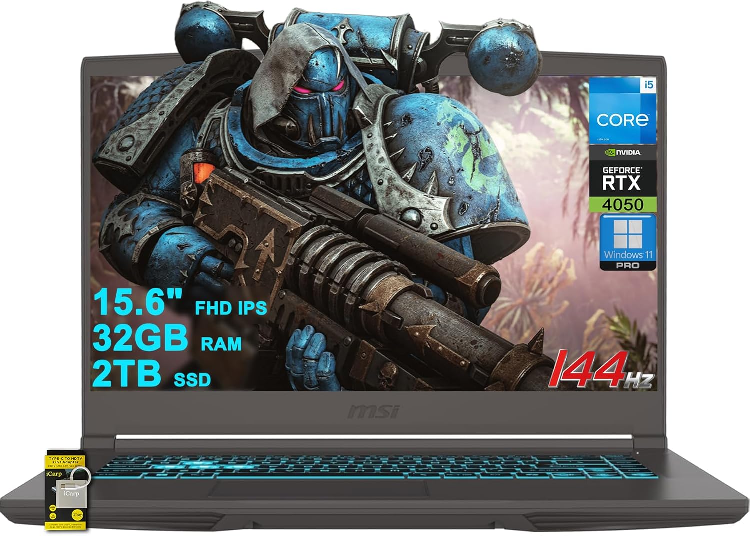 msi Thin 15 Gaming Laptop 15.6″ FHD IPS 144Hz Intel Octa-core i5-13420H (Beats i7-11800H) 32GB RAM 2TB SSD GeForce RTX 4050 Backlit Type-C Win11Pro ICP Hub