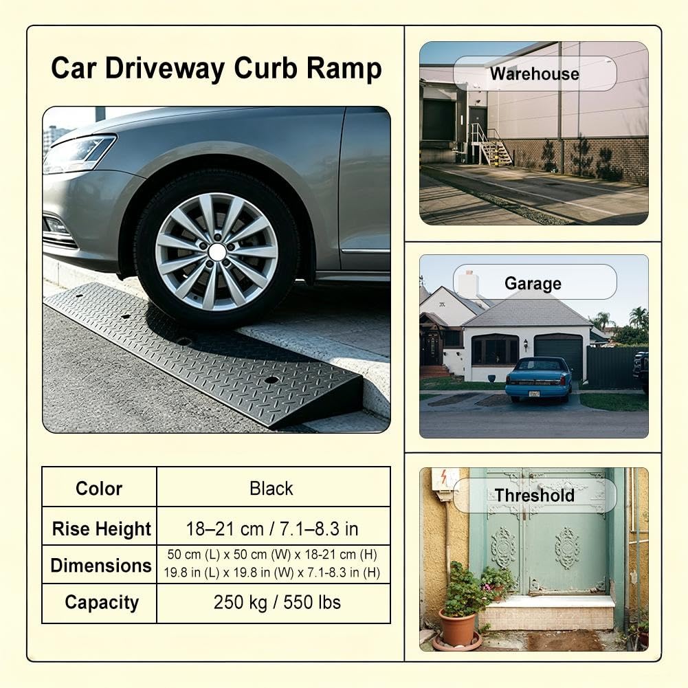 Rampa de Puerta Altura de Elevación de 18-21 cm Rampa de Acceso para Coche | Capacità di Carico di 250 kg, Superficie Texturizada, para Entrada, Muelle de Carga, Acera, Coche(18cm/7.1" H)