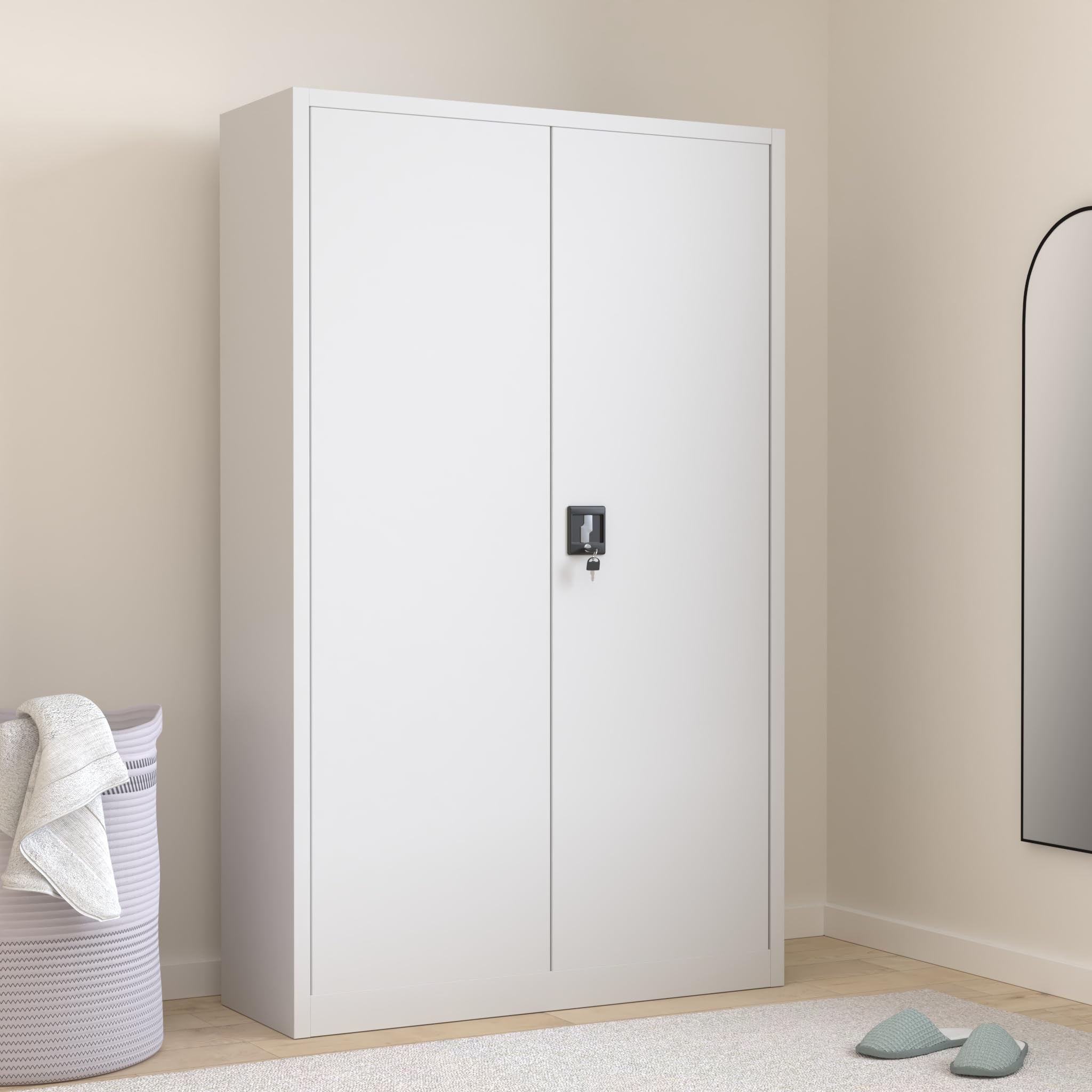 Jan Nowak Set de 2 Armoire de Bureau Métallique C001II 4 Etagères Tôle d'acier Portes Battantes Verrouillable 185 cm x 115 cm x 40 cm (Gris)