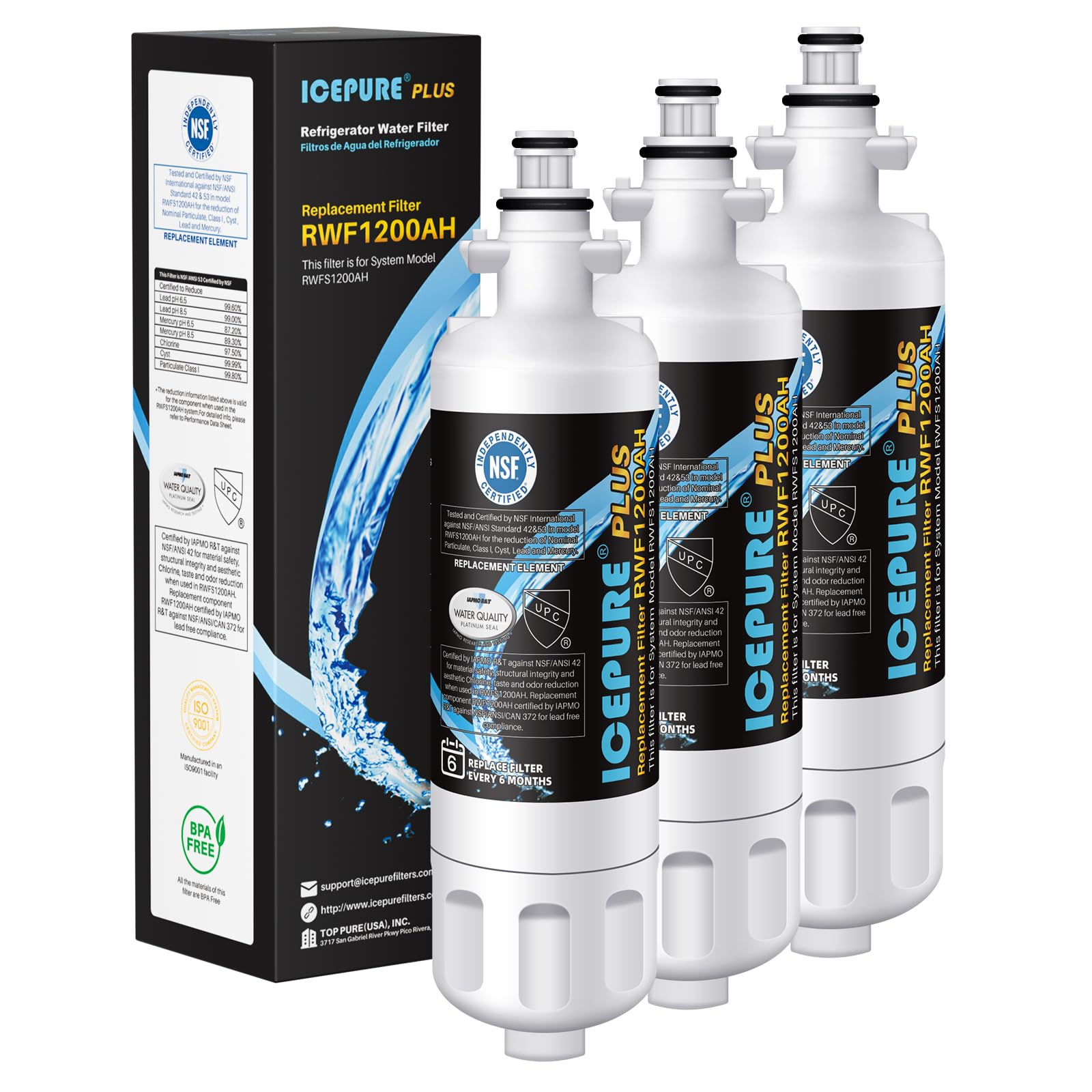 ICEPURE PLUS 46-9690 NSF53 Certified Replacement for LG LT700P Filter,3PACK