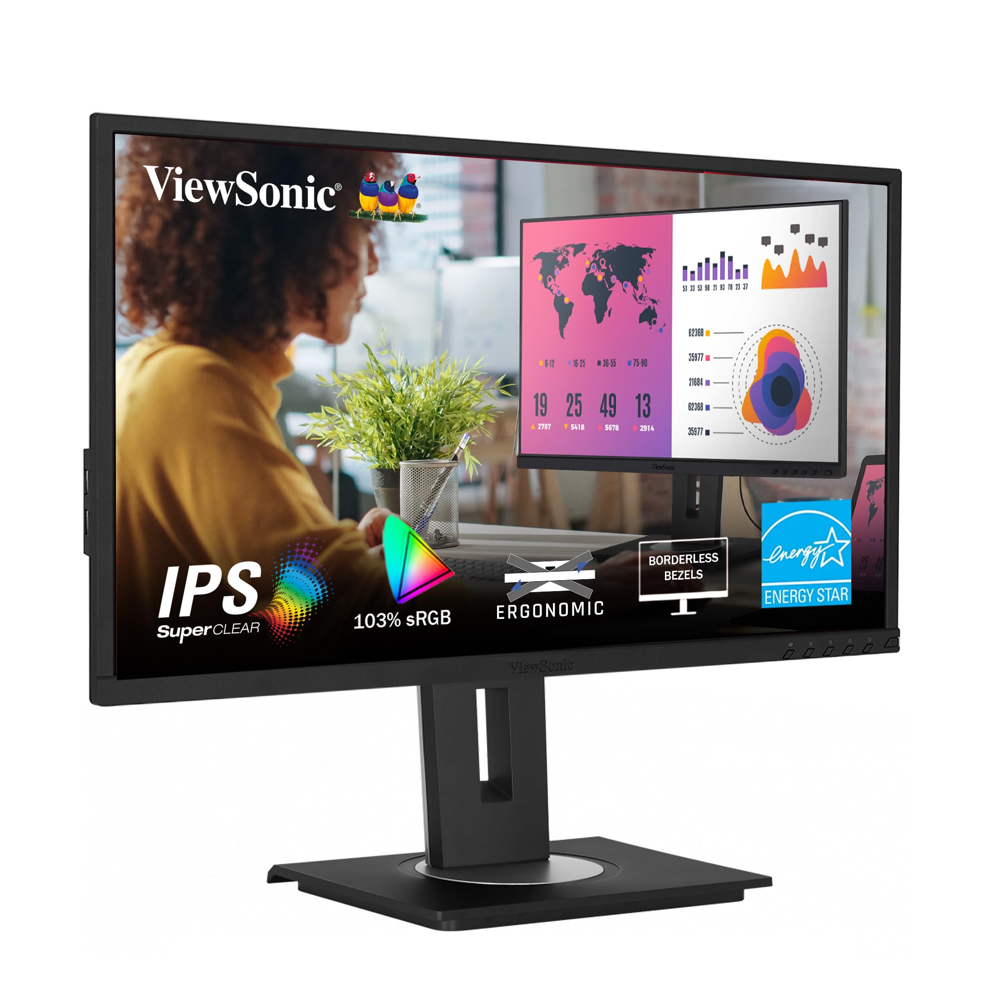 ViewSonic (from USA) - VG2448 60.96 Cm (24") Full HD IPS Professional Monitor| Dual Speakers| Hight Adjustable | Tilt,Pivort,Swivel |USB Hub, DP, HDMI, VGA | Srgb104%, vDisplay Manager