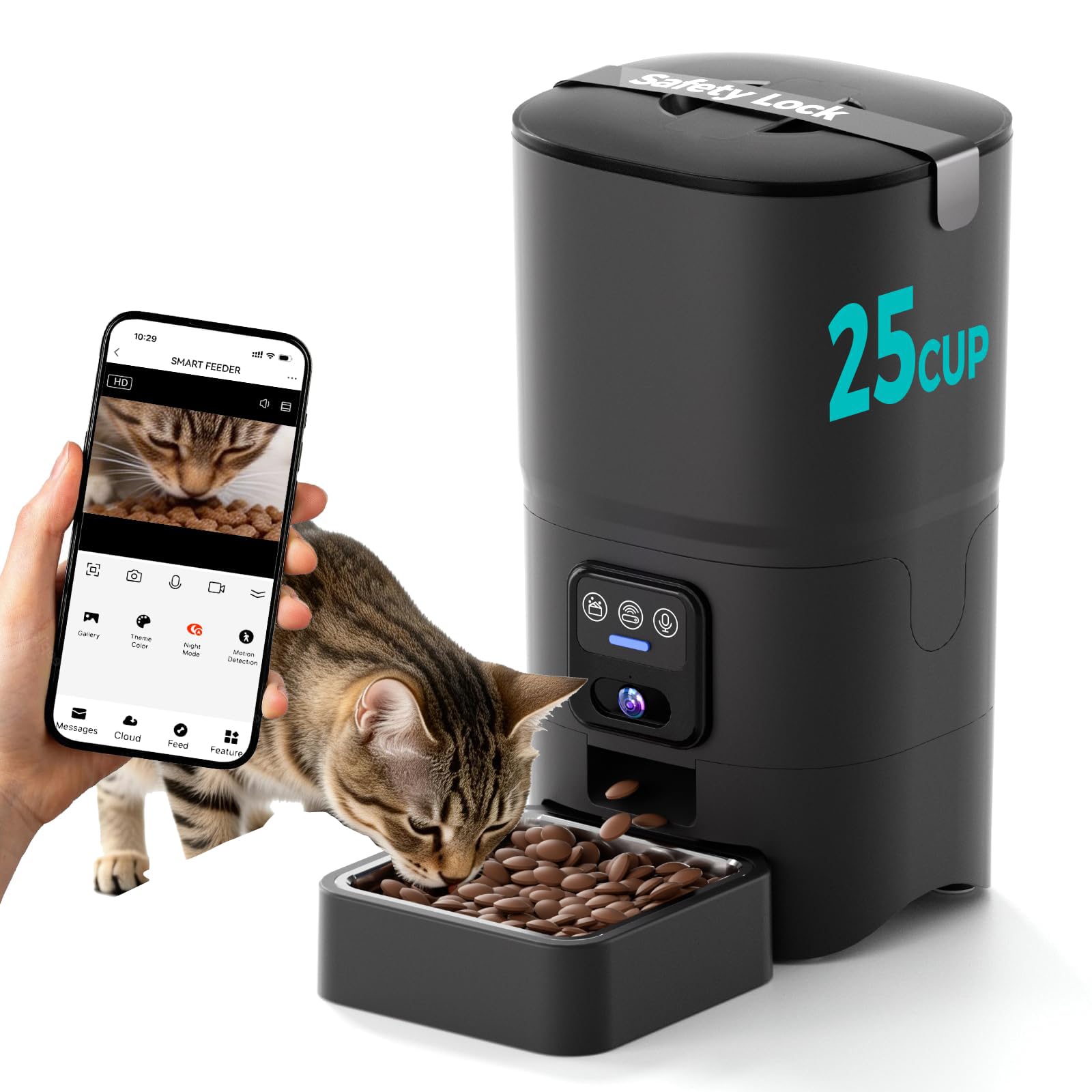 PAPIFEED Automatic Cat Feeder with Camera, 6L Smart WiFi Cat Food Dispenser for Dry Food, Scheduled Feeding You Can Rely On, 1080P HD Monitoring, App Control, Dual Power Backup