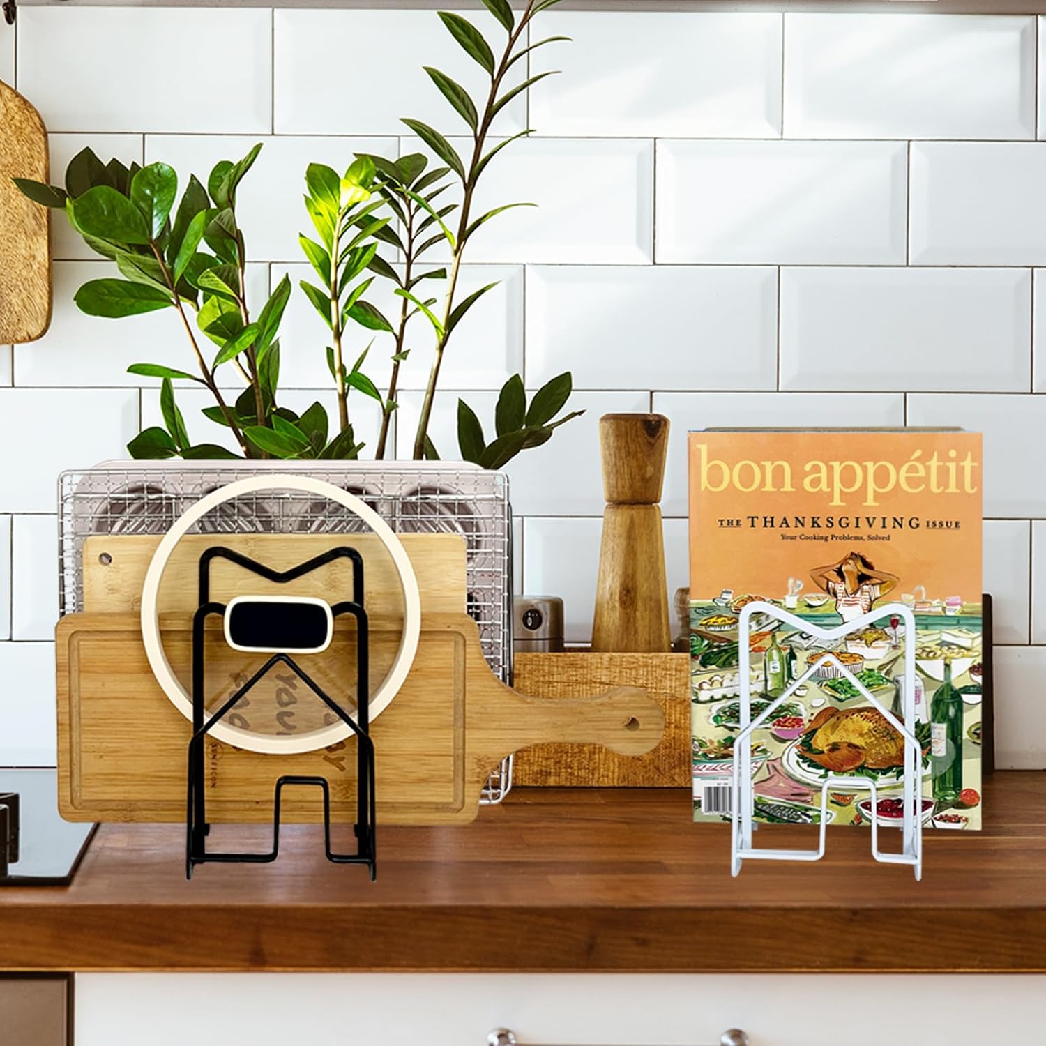 SUNFICON Cutting Board Rack Chopping Board Organizer Pot Pan Lids Holder Thin Bakeware Baking Tray Drying Display Stand Kitchen Countertop Cupboards Cabinet Office Sturdy Metal 4.92x5.7x8.47 in.White - Image 9