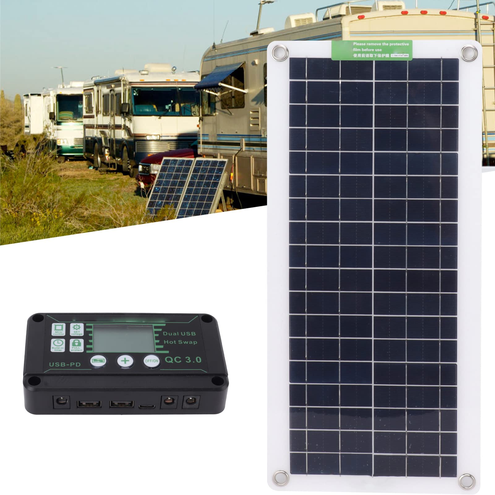 Pannello Solare, Set di Pannelli Solari Portatili da 30 W 18 V Pannello Solare Monocristallino da 30 Watt 18 Volt per Auto, Marina, Barca