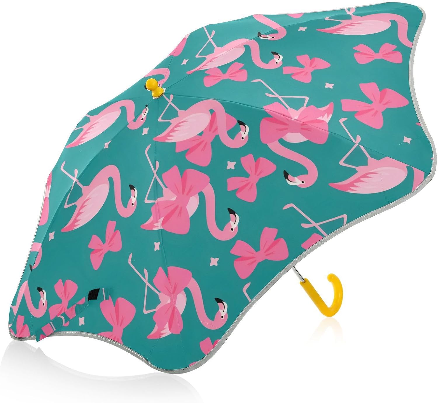 Kids Umbrella Flamingo Pink Bow Pattern Windproof Folding Stick Umbrellas for rain Toddler Cute Umbrella for girls & boys