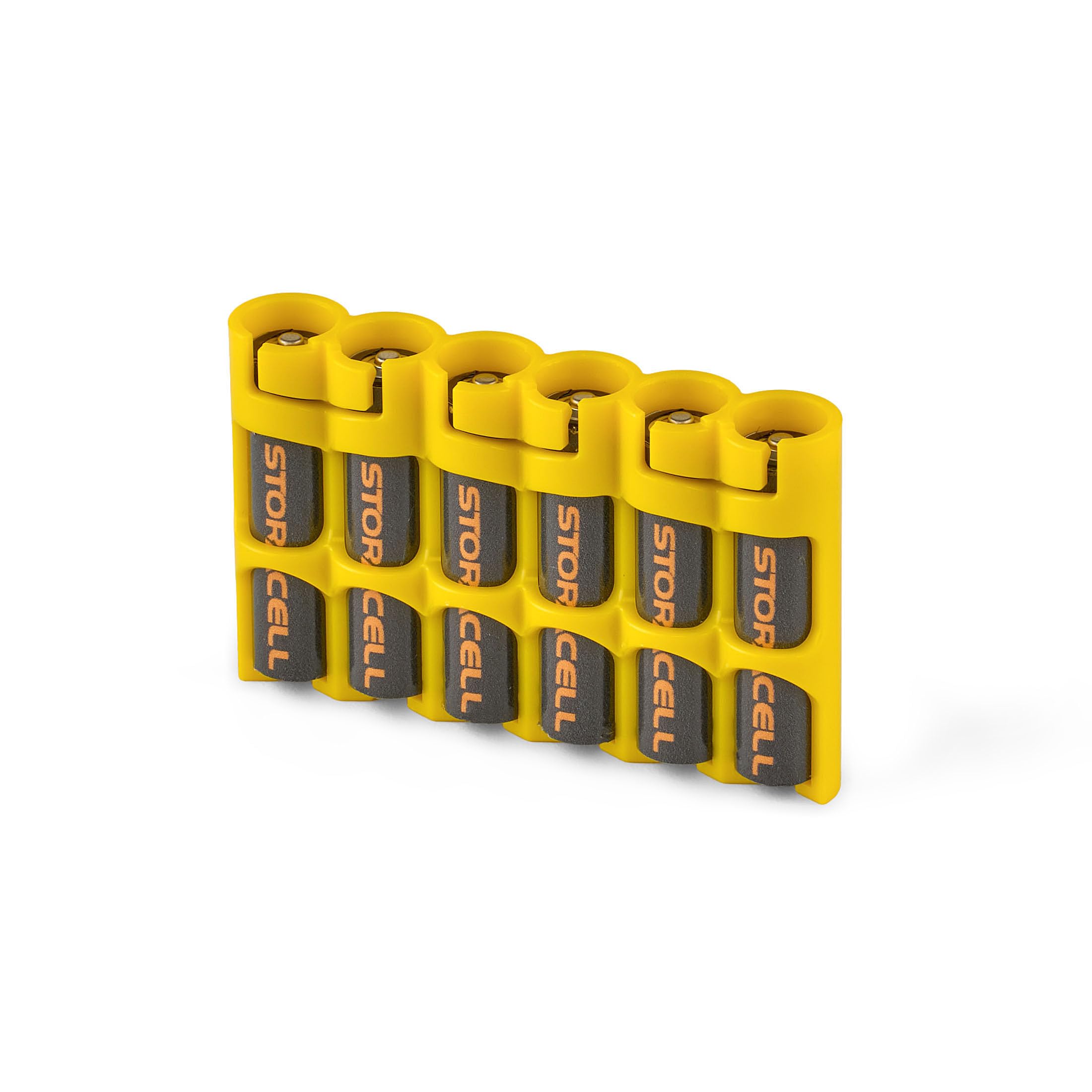 Storacell SLAAACY by Powerpax SlimLine AAA Battery Caddy, Yellow, Holds 6 Batteries