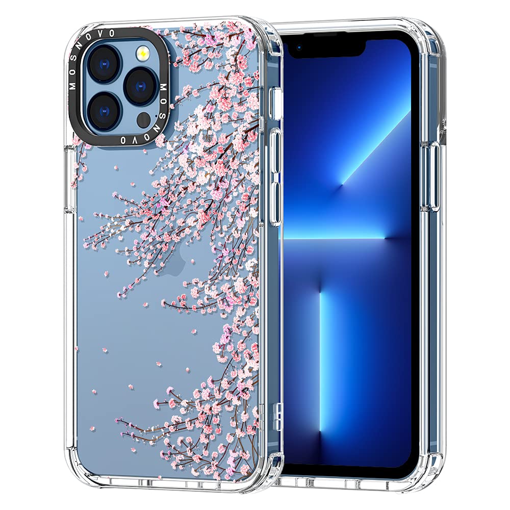 MOSNOVO Compatible with iPhone 13 Pro Max Case, Cherry Blossom Print for Girl Women [ Buffertech™ Impact ] Transparent TPU Bumper Clear Phone Case Cover Designed for iPhone 13 Pro Max 6.7 Inch