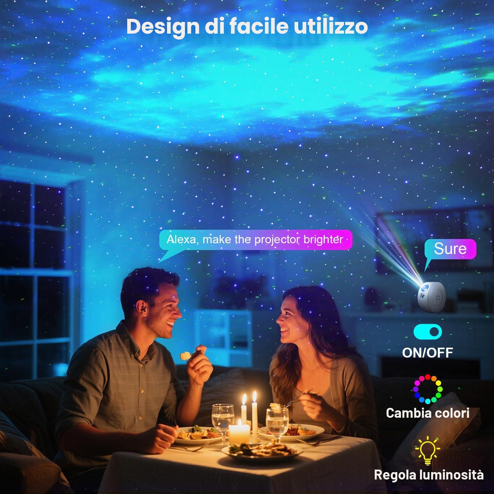 Proiettore Aurviv Smart Starry Sky, proiettore Galaxy Wi-Fi con telecomando, app e controllo vocale, proiettore planetario per decorare la stanza, proiettore di stelle per bambini e adulti