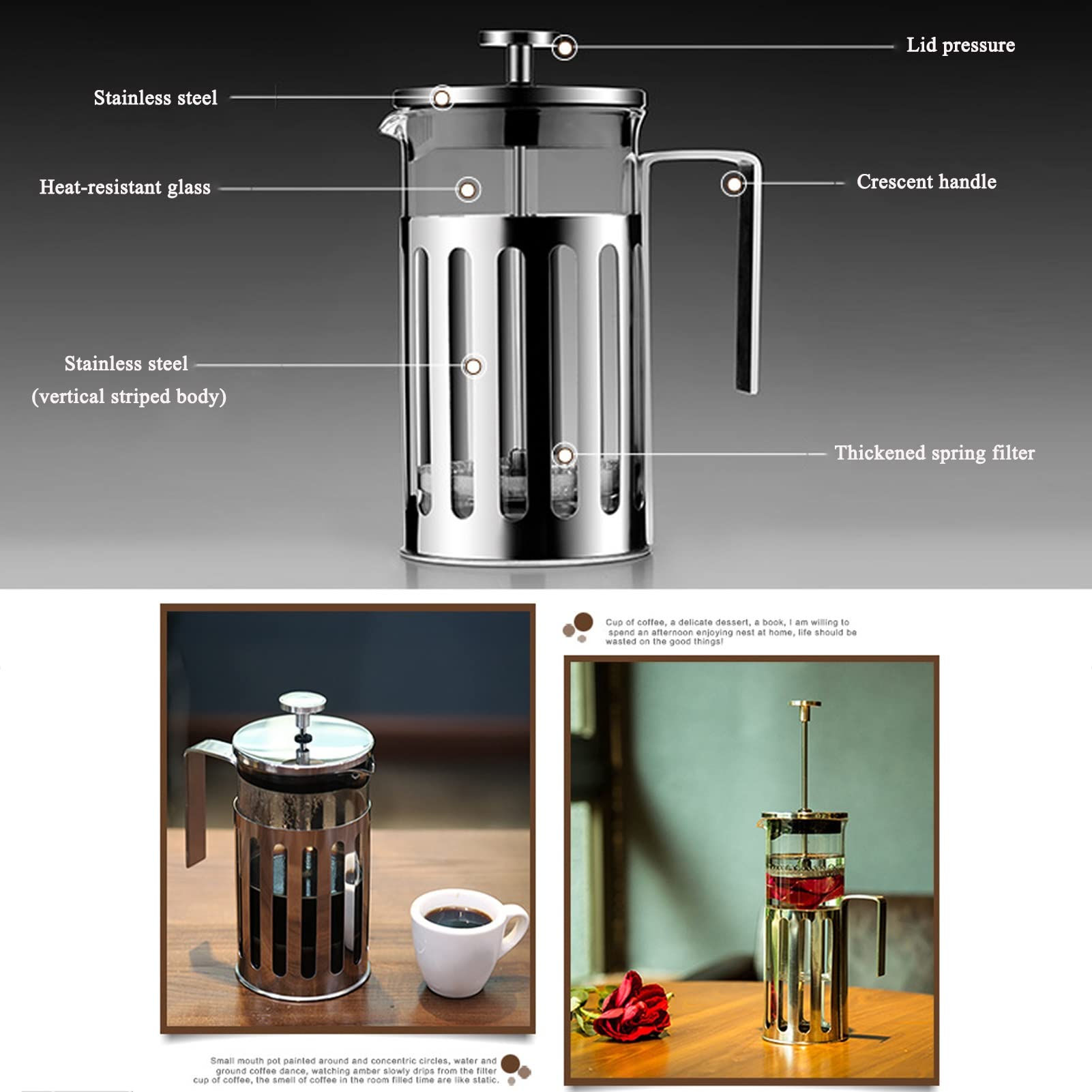 Caffettiere A Pistone In Acciaio Inossidabile E Vetro Borosilicato Resistente Al Calore, Macchina Per Caffè Espresso Con Triplo Filtro, Caffettiera Francese Per Viaggi Campeggio, Lavabile In Lavastov