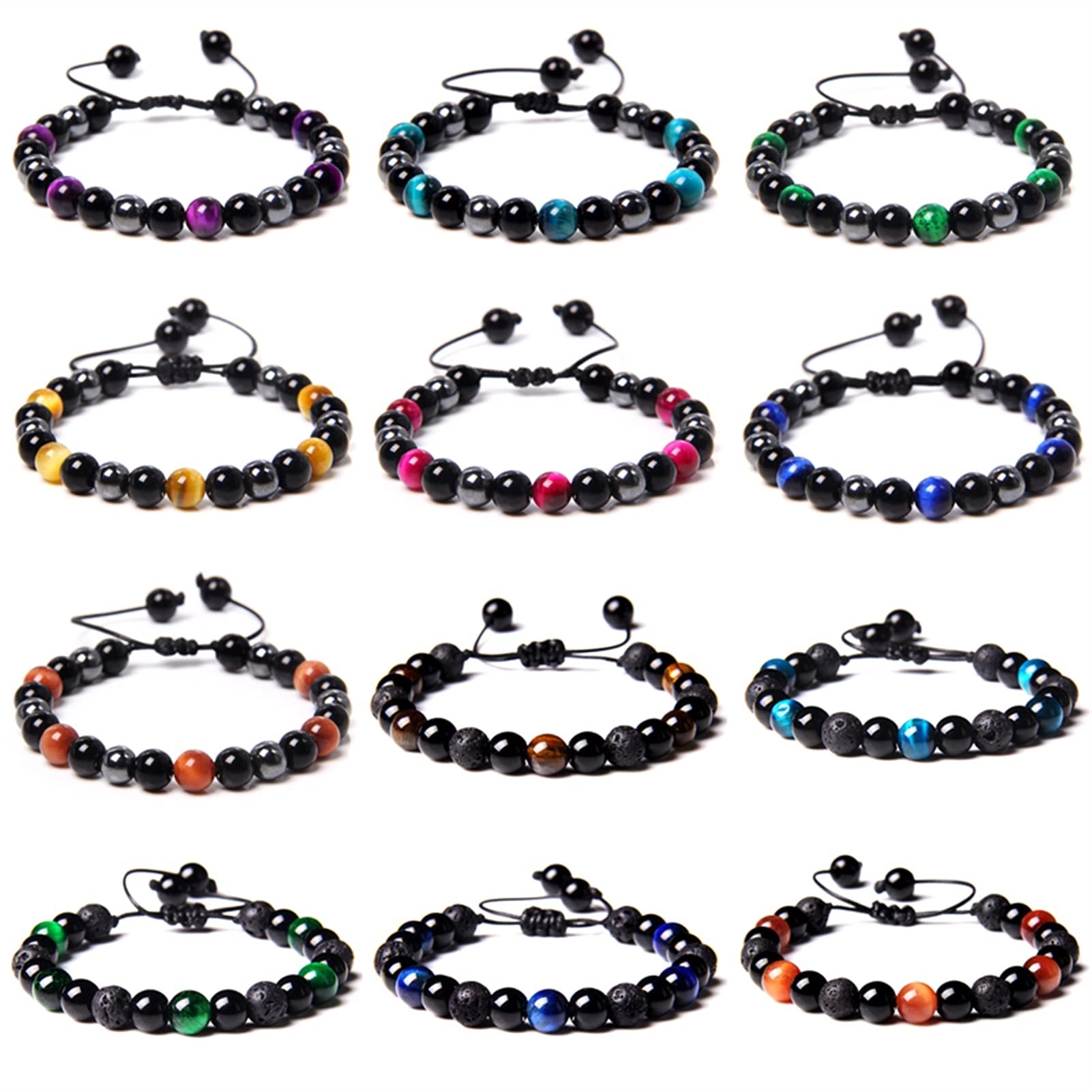 Naturstein-Armband, Vintage-Geflecht-Armbänder, Paare, natürliches Chakra-Tigerauge-Armband, Herren, verstellbar, gewebt, schwarzer Onyx-Stein, Perlen, Schmuck, Armband, Schmuck