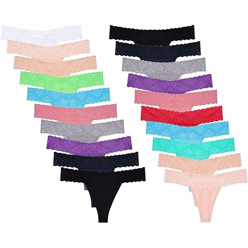 20 Pack Womens Lace Thongs Underwear Seamless T Back Low Waist See Through Panties