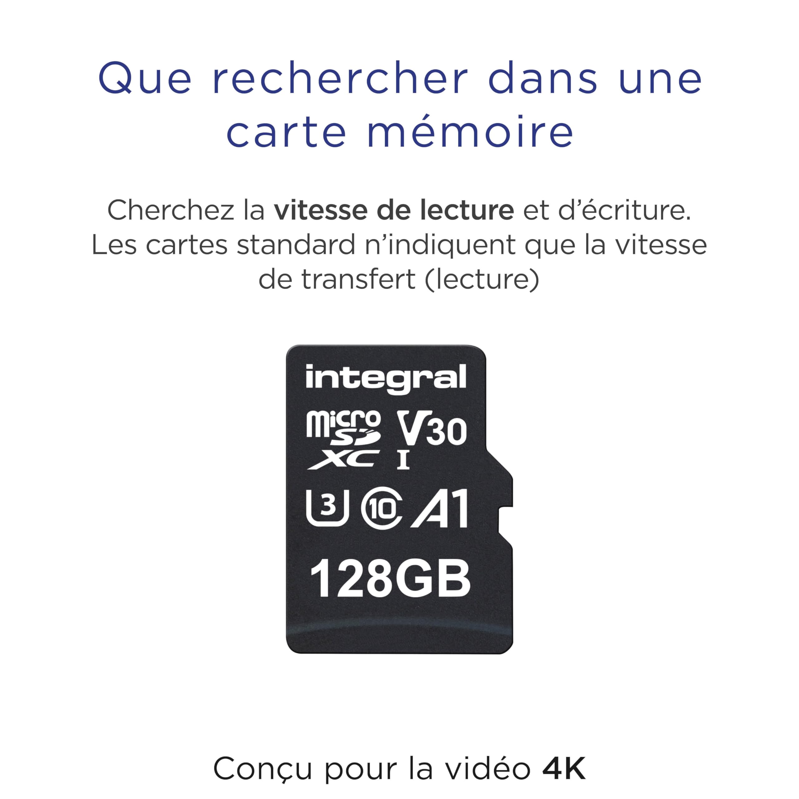 Integral Scheda Micro SD da 128 GB 4K Video Premium ad alta velocità SDXC fino a 100 MB s velocità di lettura e 50 MB s velocità di scrittura V30 C10 U3 UHS-I A1