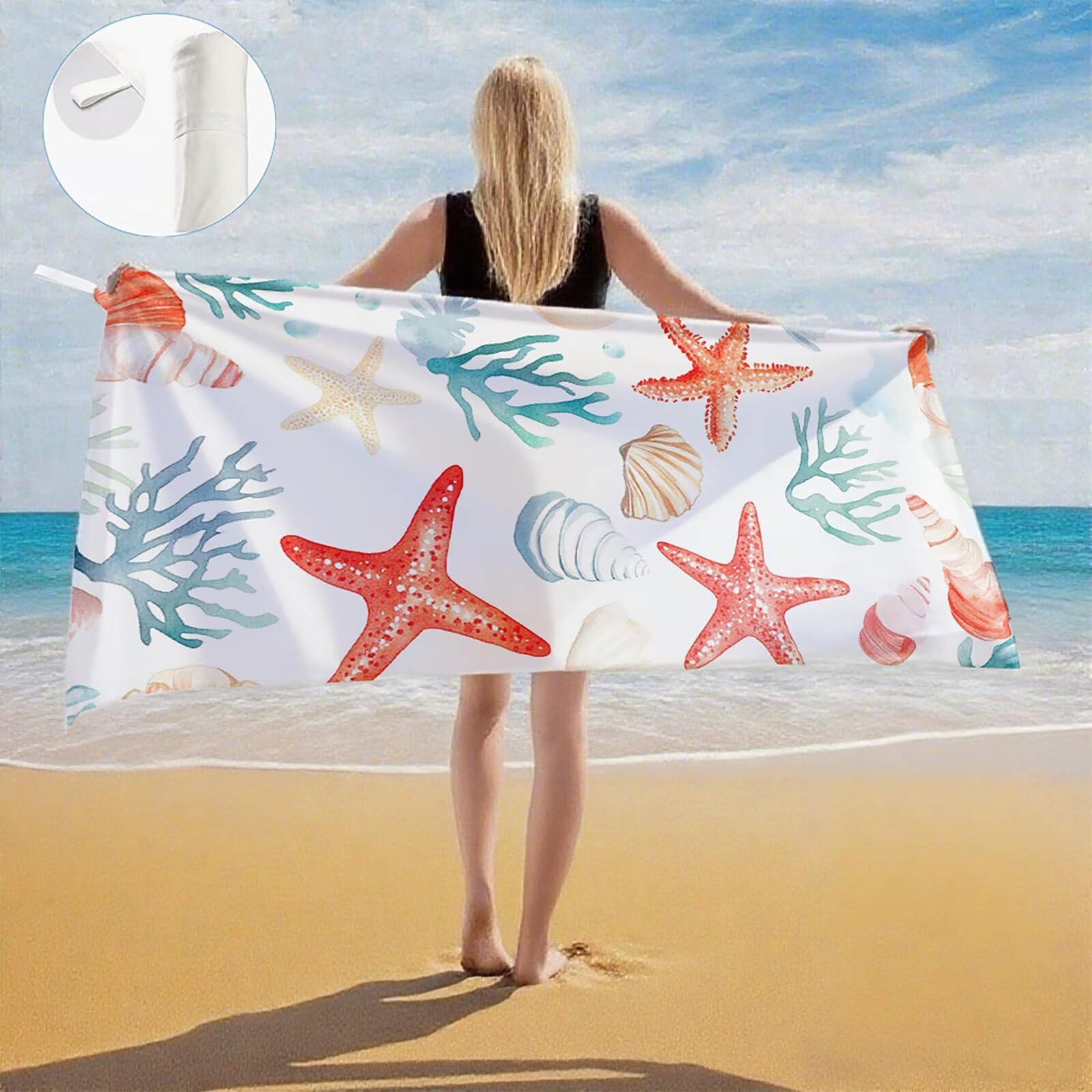 Telo Mare Microfibra, Telo Mare Grande 200 x 100 cm Set da 2, Antisabbia Asciugatura Rapida Assorbente Salvietta da Spiaggia Asciugamano per Palestra Piscina Viaggi Sport Picnic, Stella marina Q-792