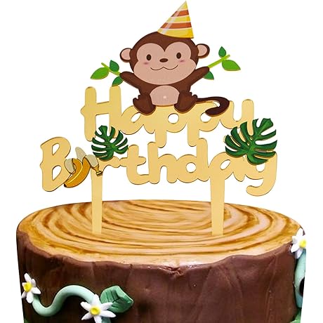 Gold Acrylic Monkey Happy Birthday Cake Topper