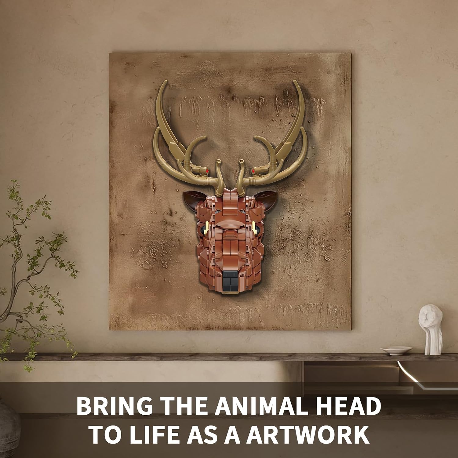 KAZI Wall Art Building Toy Sets,Deer Head Nature Wall Artwork for Living Room Decor,Home Office Decor Idea,Build and Display Creative Activity for Artistic Adults,Birthday Gifts,Easter Basket Stuffers
