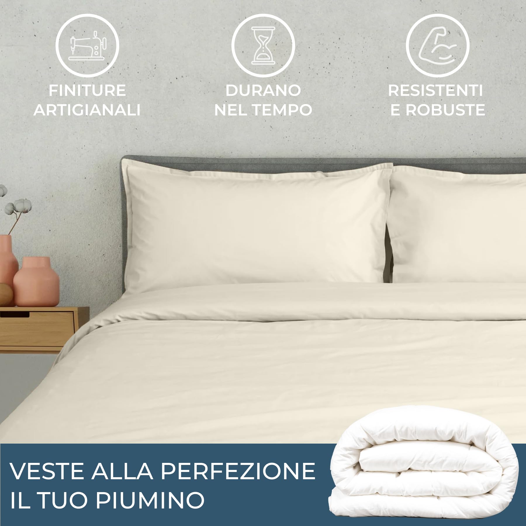Lisola Set Copripiumino Singolo, in Cotone Percalle 200TC, Made in Italy, Sacco Copripiumino 155x240 cm + 1 Federa 50x80cm, Tinta Unita, Morbido e Vellutato, Lavabile in Lavatrice. Modello: Milano