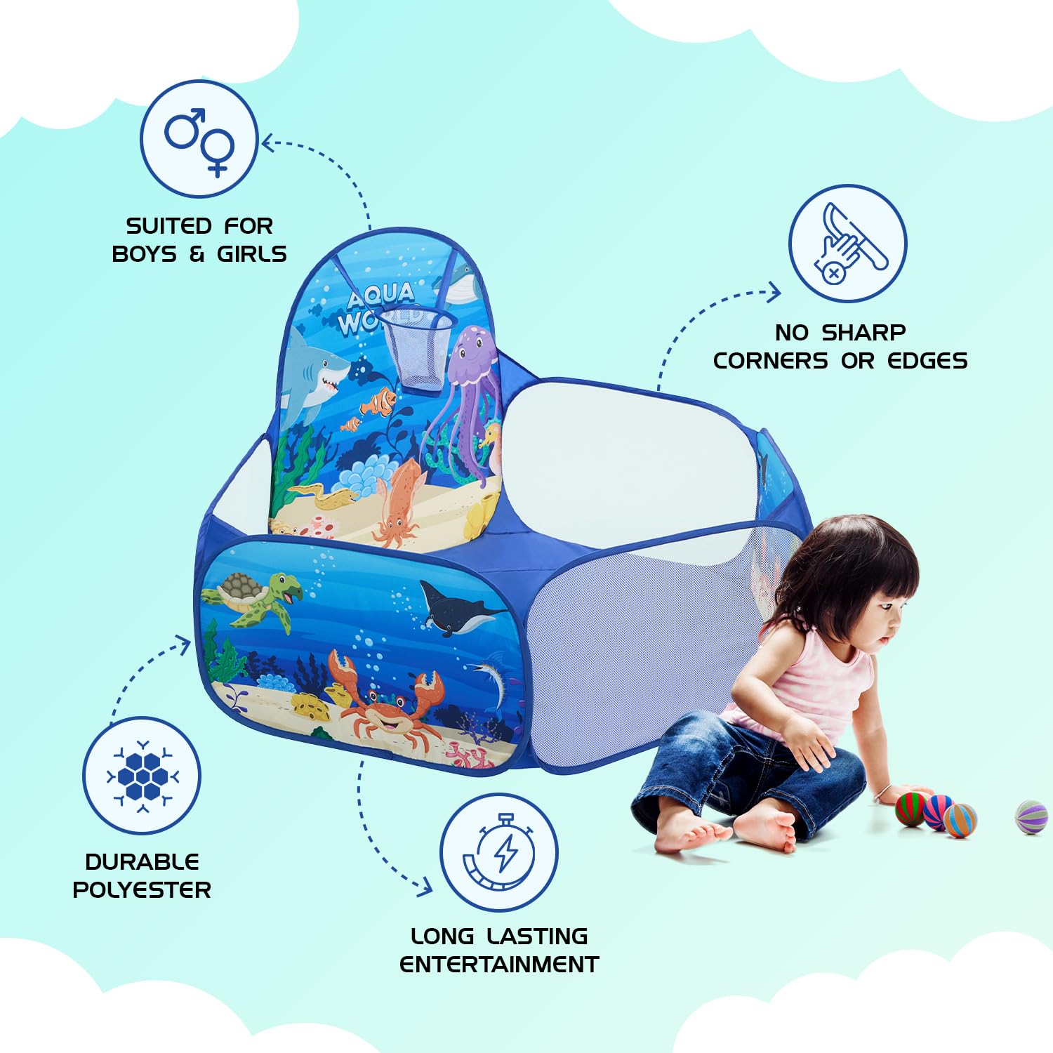 Amazon Brand - Jam & Honey Kid Aquatic Ball Pool, Ball Pit Structure (with 30 Balls) Multicolour - Image 4 thumbnail