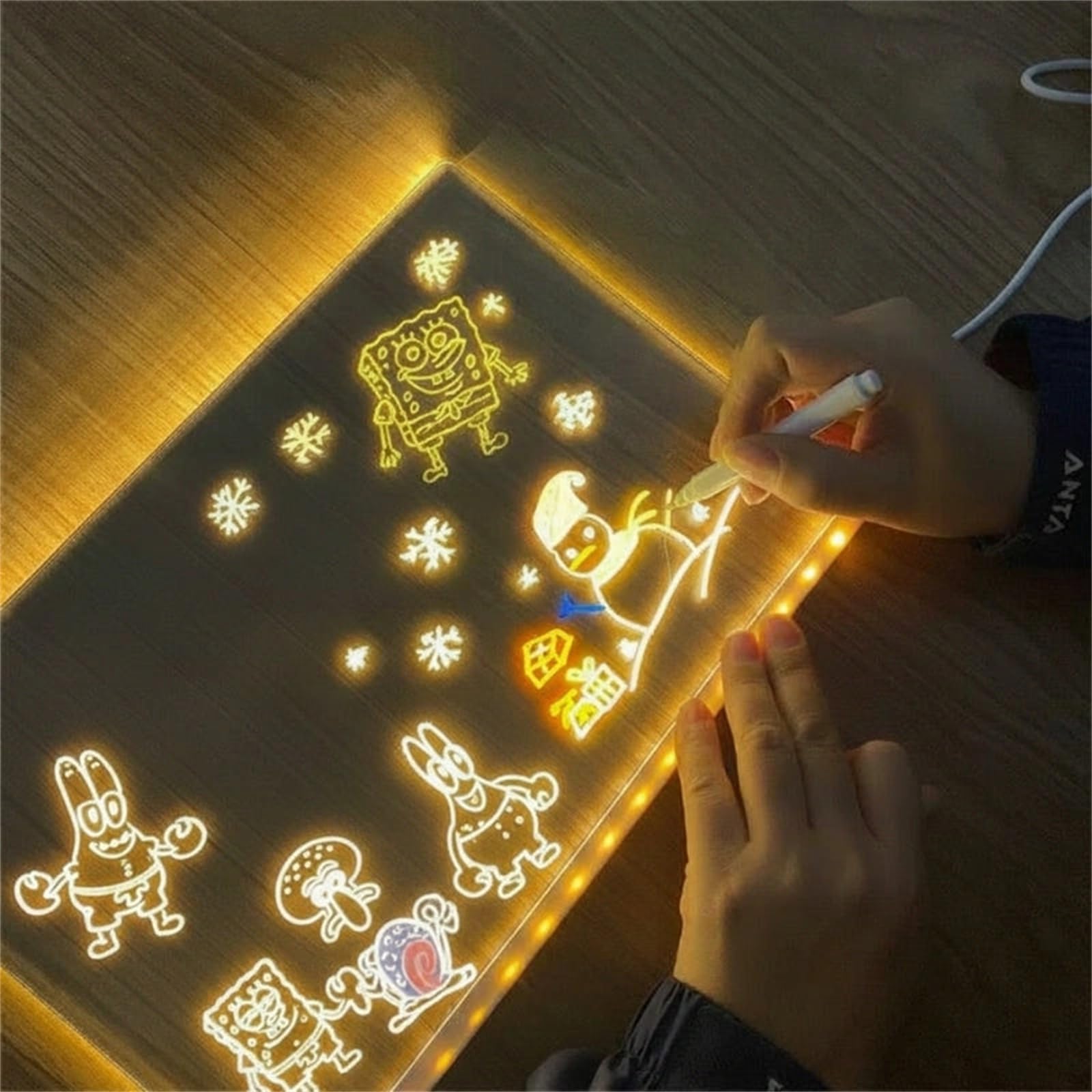 LouLouScreen - Planche à dessin lumineuse à LED pour enfants Table à dessin en acrylique, avec sept stylos de couleur, un support réglable, une surface d'écriture effaçable