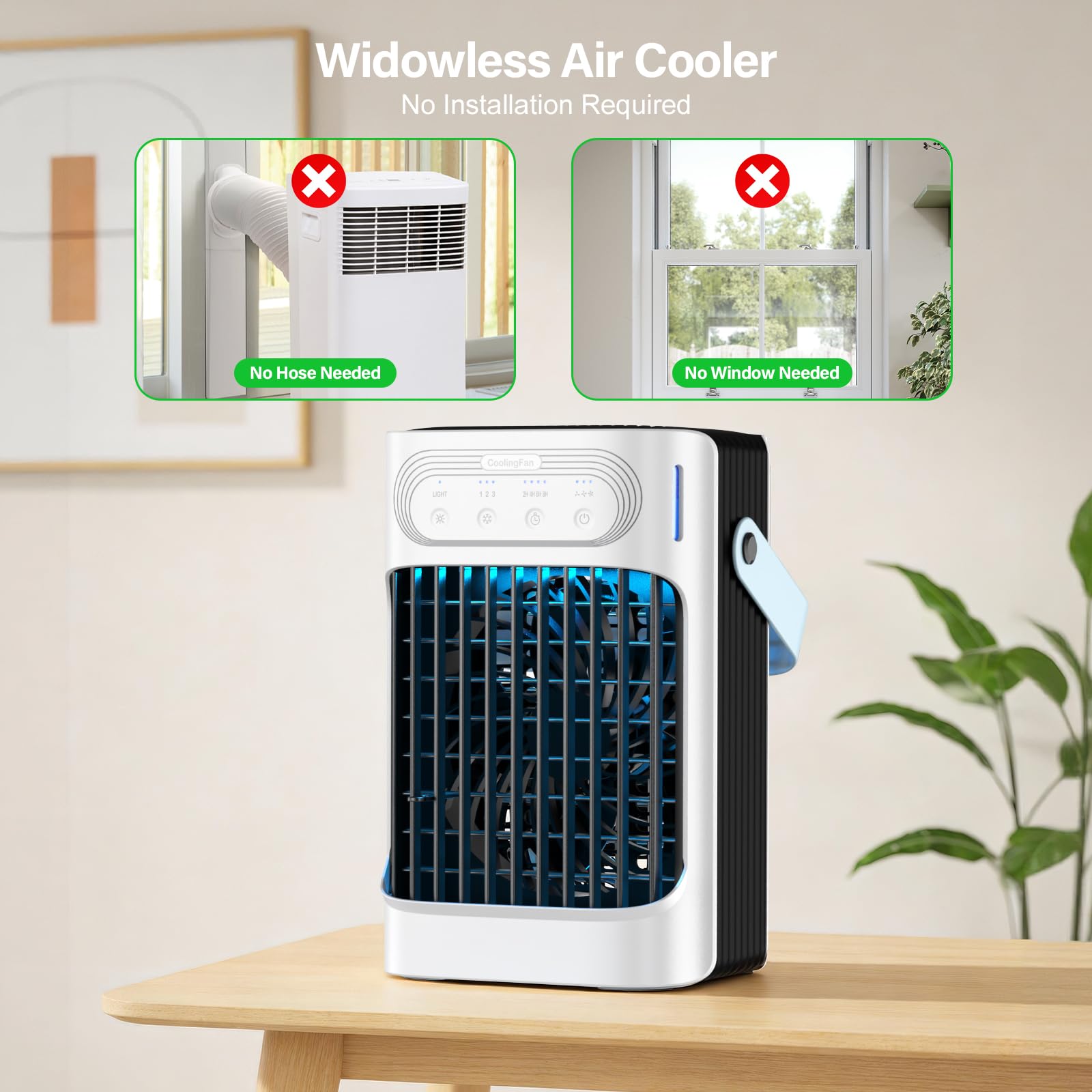 Mini condizionatore d'aria portatile, 800 ml, unità CA portatile con 3 nebbia fredda e velocità, 7 luci notturne e timer 2-8h, refrigeratore d'aria personale per camera da letto, ufficio, campeggio