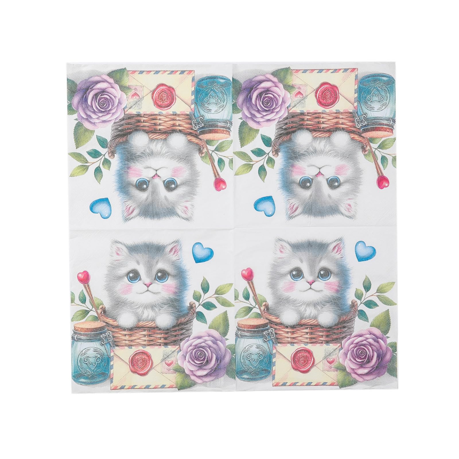 Serviette Papier Anniversaire Chat Pourpre Mignon Serviette Anniversaire en Papier Anniversaire Serviettes Papier Jetables de Table Cocktail Mariage Décoration pour Partys 30 Paquet(33x33cm)