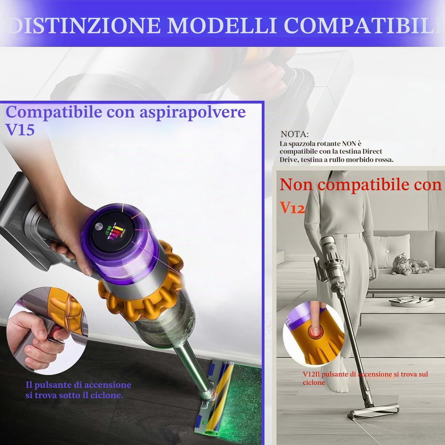 Rullo spazzola per aspirapolvere Dyson V15 Detect Slim Absolute Total Clean Extra Rotolo di ricambio per aspirapolvere Dyson V15 Detect Slim Absolute Total Clean Extra Roll Ricambi Bocchetta per