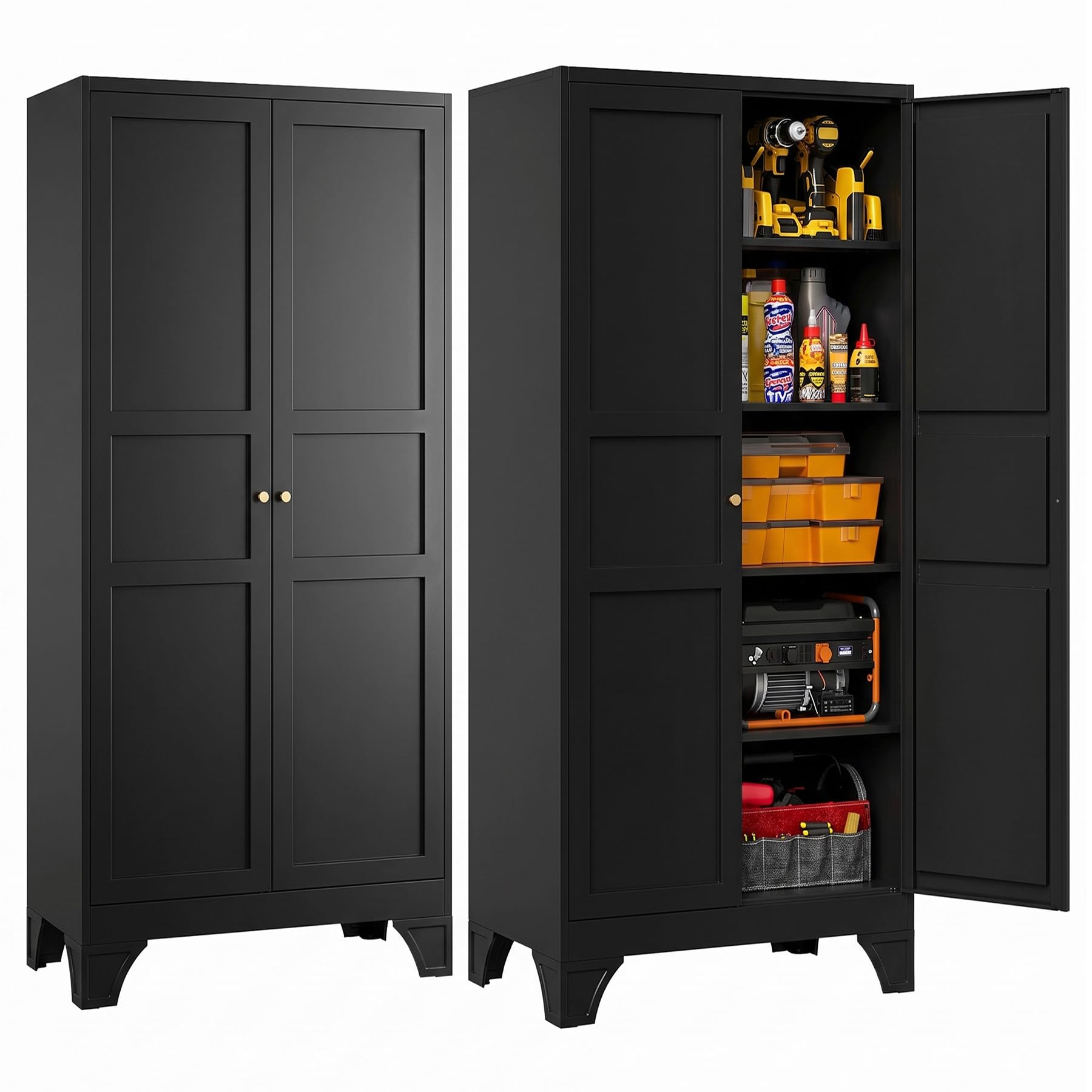 Letaya Metal Garage Storage Cabinets,76"Tall Large Tool Steel Lockers,Black