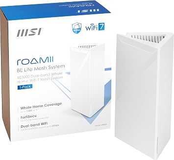 MSI Roamii BE Lite Mesh System - 1 Pack WiFi 7, BE 5000, Up to 5,800 sq.ft. of Coverage, Supporting 120+ Devices, 2.5Gbps Ethernet Port, MU-MIMO MLO