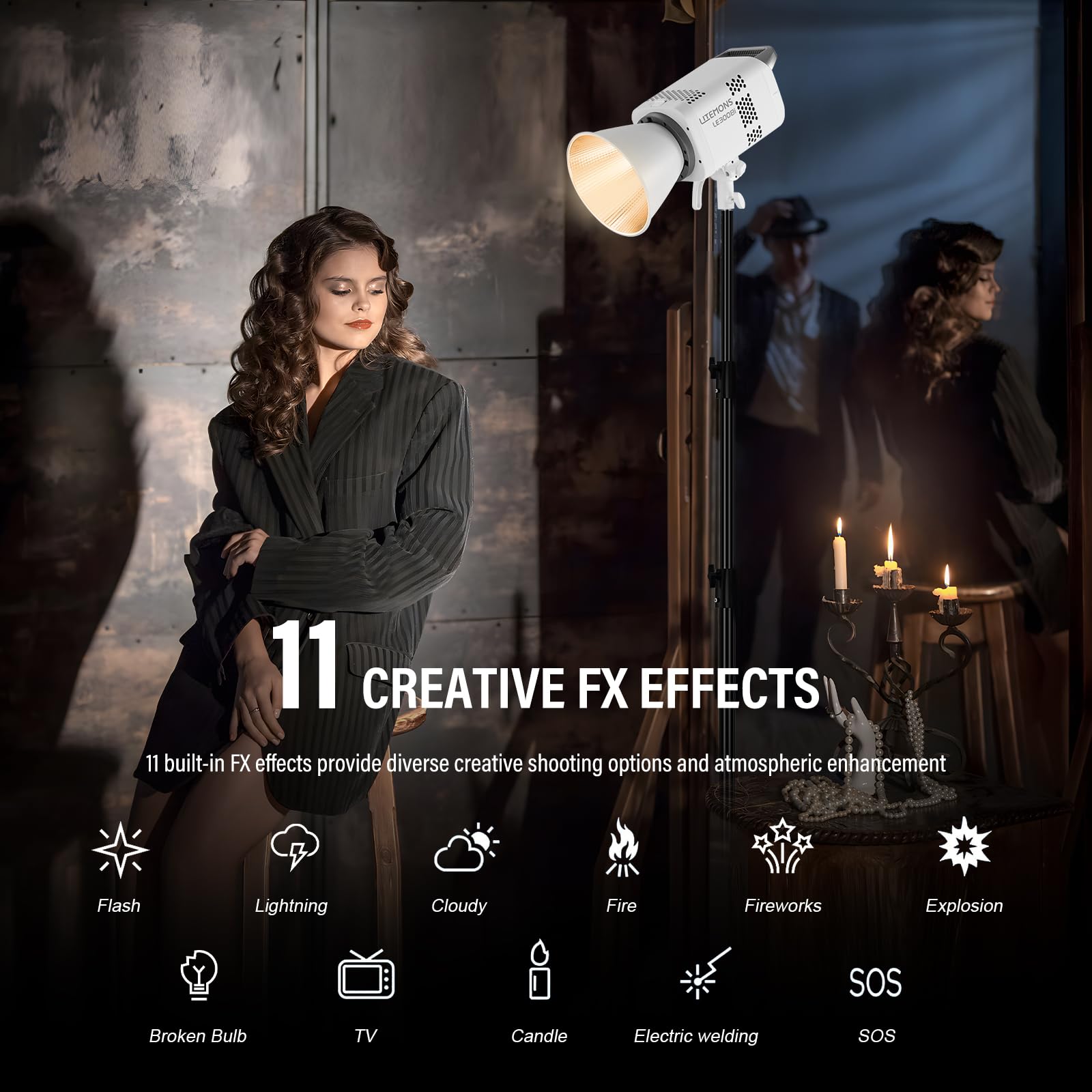 GODOX Zestaw oświetleniowy LE300Bi, Godox Litemons LE300Bi lampa wideo ze stojakiem Softbox, uchwytem Bowens, sterowanie aplikacją DMX/Bluetooth, połączenie NFC, 2800K ~ 6500K, 58900Lux@1m, CRI/TLCI98