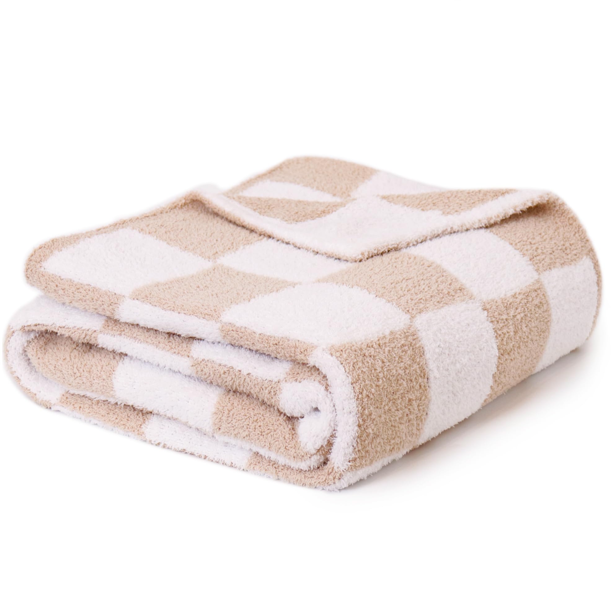 lifein Throw Blanket for Couch-Super Soft Fuzzy Plush Fur Blanket,Spring Cozy Fluffy Chunky Throw Blanket,Comfy Sherpa Blanket&Throws,Bed,Sofa,Chair,Home Decor,Winter(50 * 60'',Check Khaki)