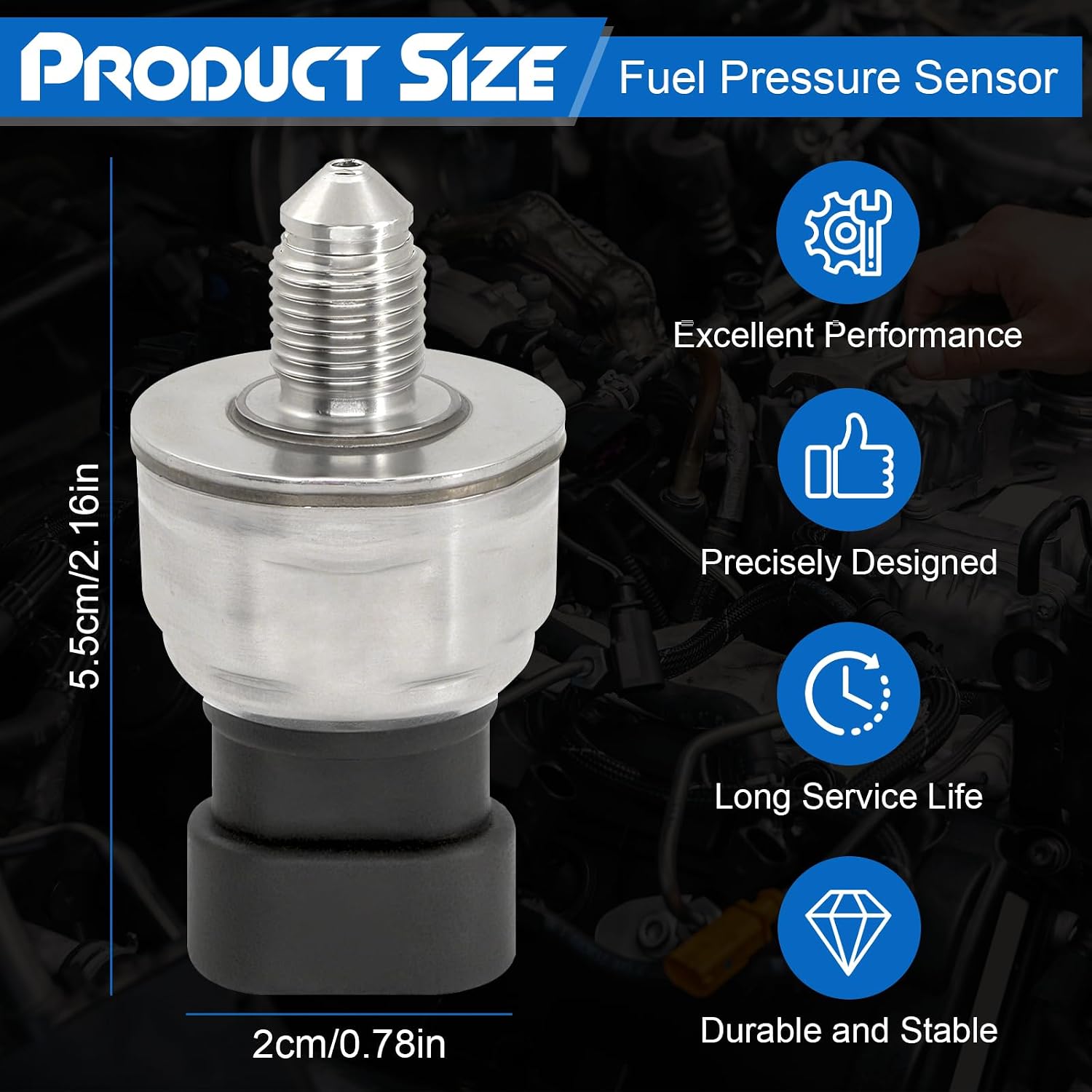Fuel Pressure Sensor, Compatible with Chevrolet Malibu, Equinox, Camaro, Impala, Colorado & GMC Terrain, Canyon & Buick Lacrosse Regal Verano Allure & Cadillac XTS SRX CTS ATS, Replace# 12635273