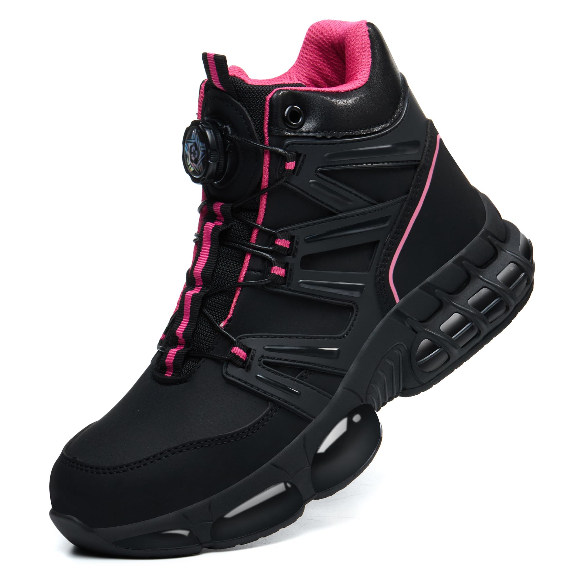 PAQOZKC Sicherheitsstiefel Damen Arbeitsschuhe mit Stahlkappe Sportlich Sicherheitsschuhe Hoch Leicht Stahlkappenschuhe Luftkissen C21/Rosa36