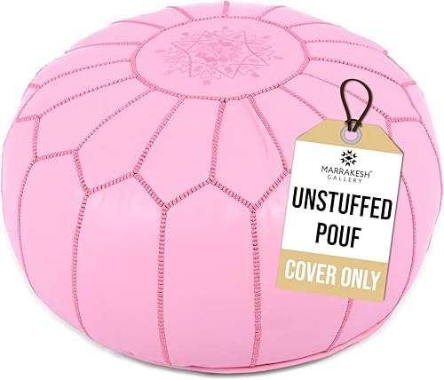 Miniatura 13 de Marrakesh Gallery Puf Redondo de Cuero Genuino Sin Relleno - Otomana Marroquí Taburete Reposapiés, Funda de Reposapiés - Decoración Boho - Sala de