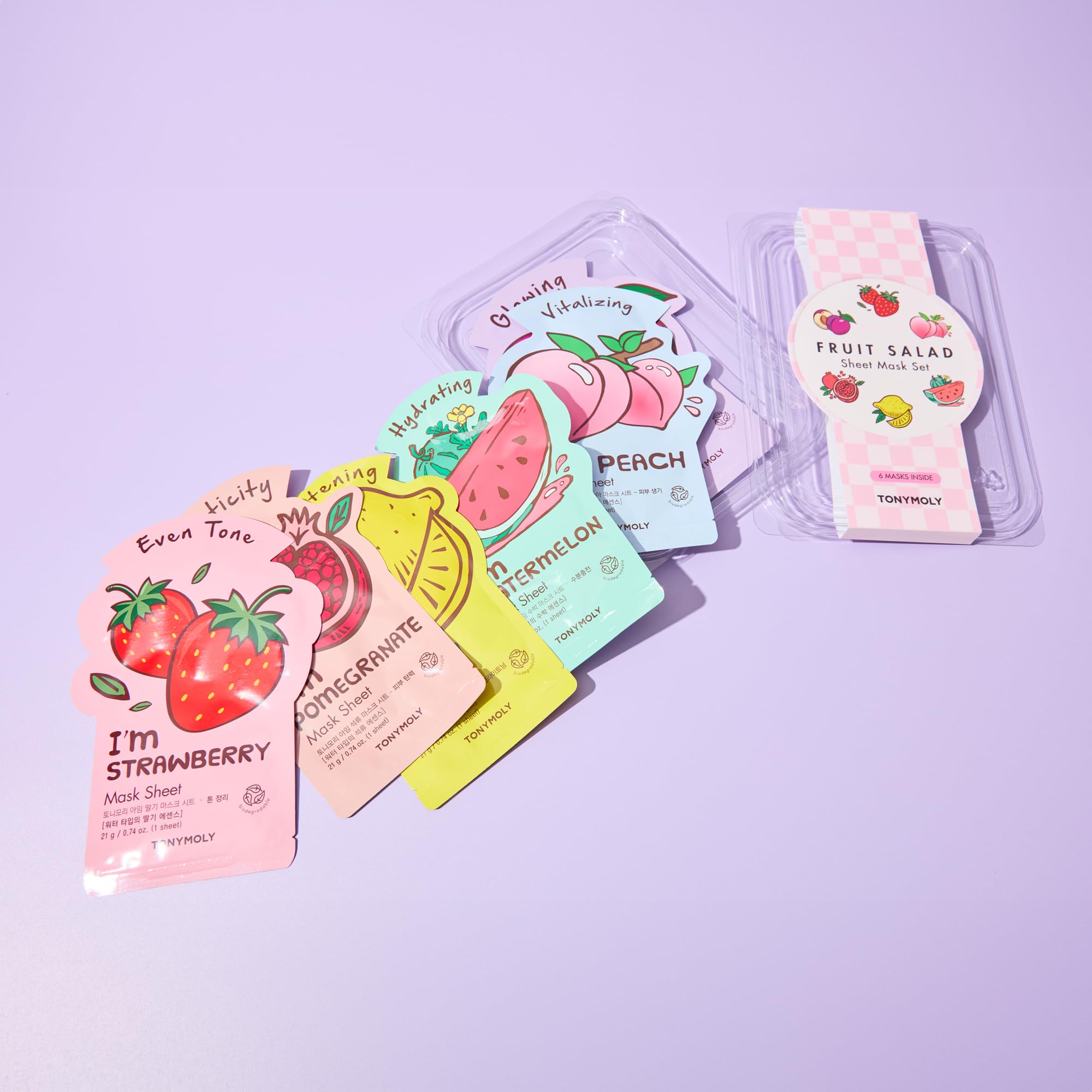 TONYMOLY Fruit Salad Sheet Mask Set – 6 Hydrating & Brightening Korean Face Masks with Vitamin C & Antioxidant Fruit Extracts for Radiant, Glowing, Nourished Skin – K-Beauty Self Care & Gift Set