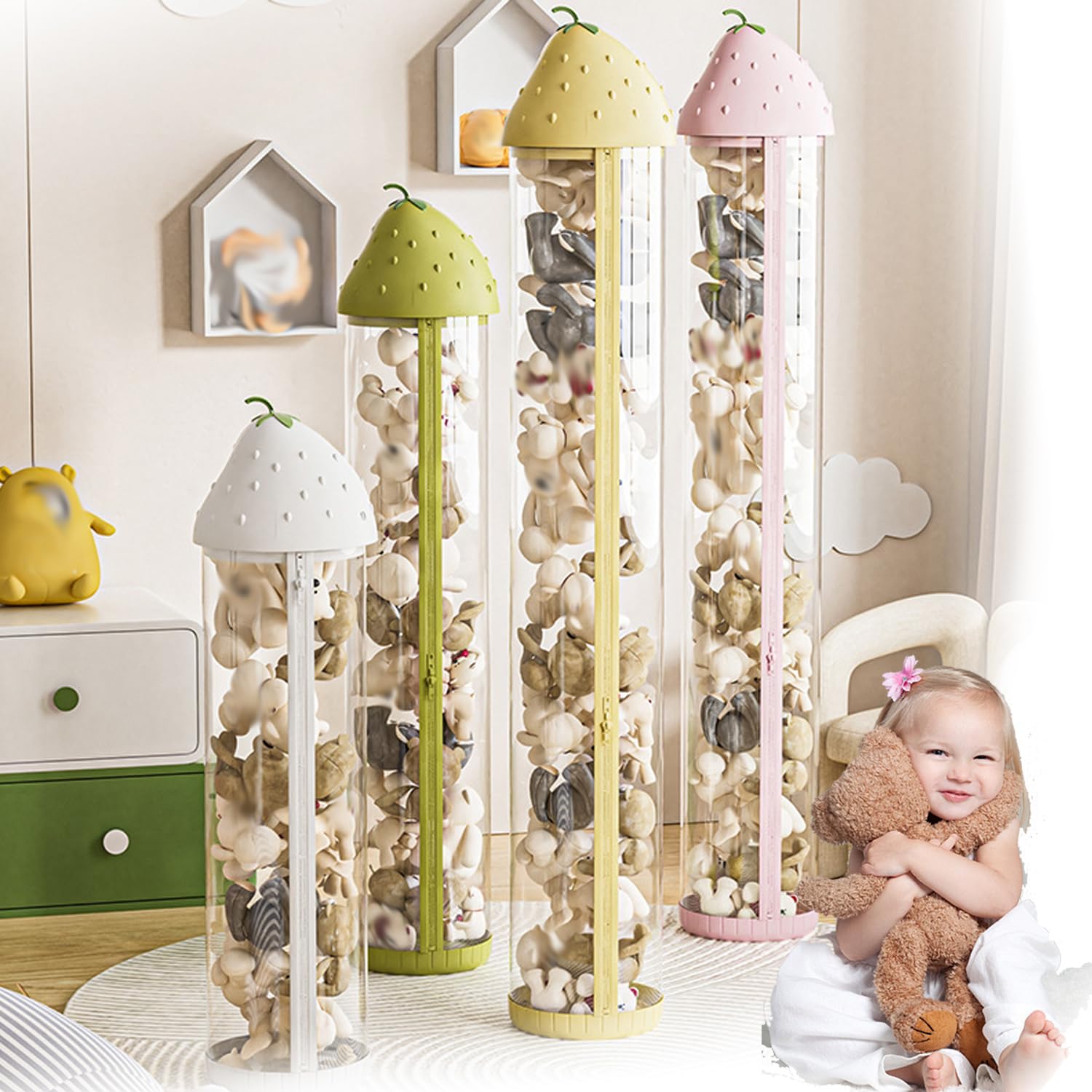 Secchio portaoggetti Trasparente per Bambole con Luce LED, Contenitore per Animali di Peluche, Organizer per Giocattoli di Peluche per la Decorazione della cameretta dei Bambini, s