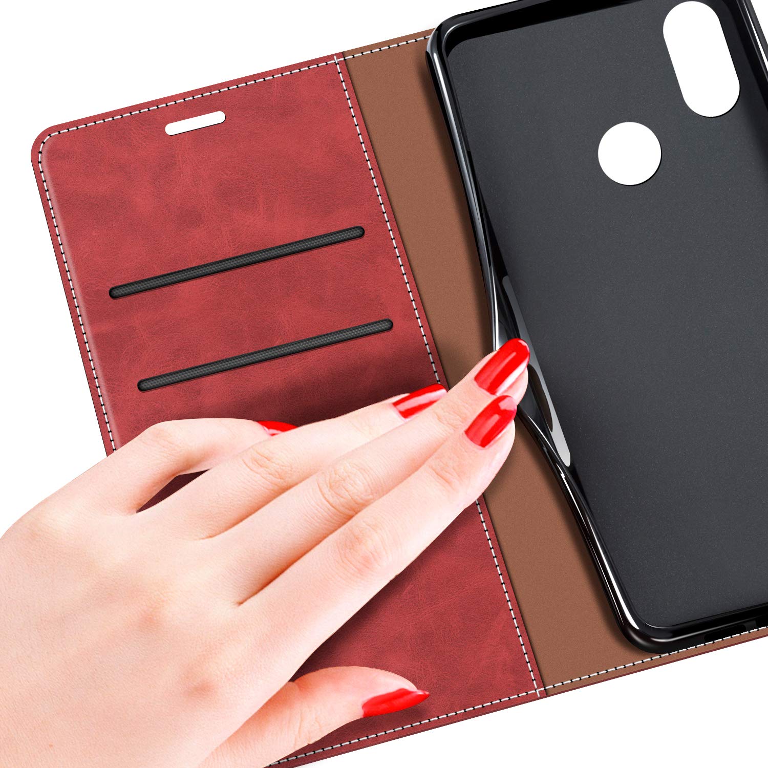 MOBESV Custodia A Libro Magnetica Per Xiaomi Mi 8, Copertina In Pelle Rossa Con Porta Carte E Supporto Video