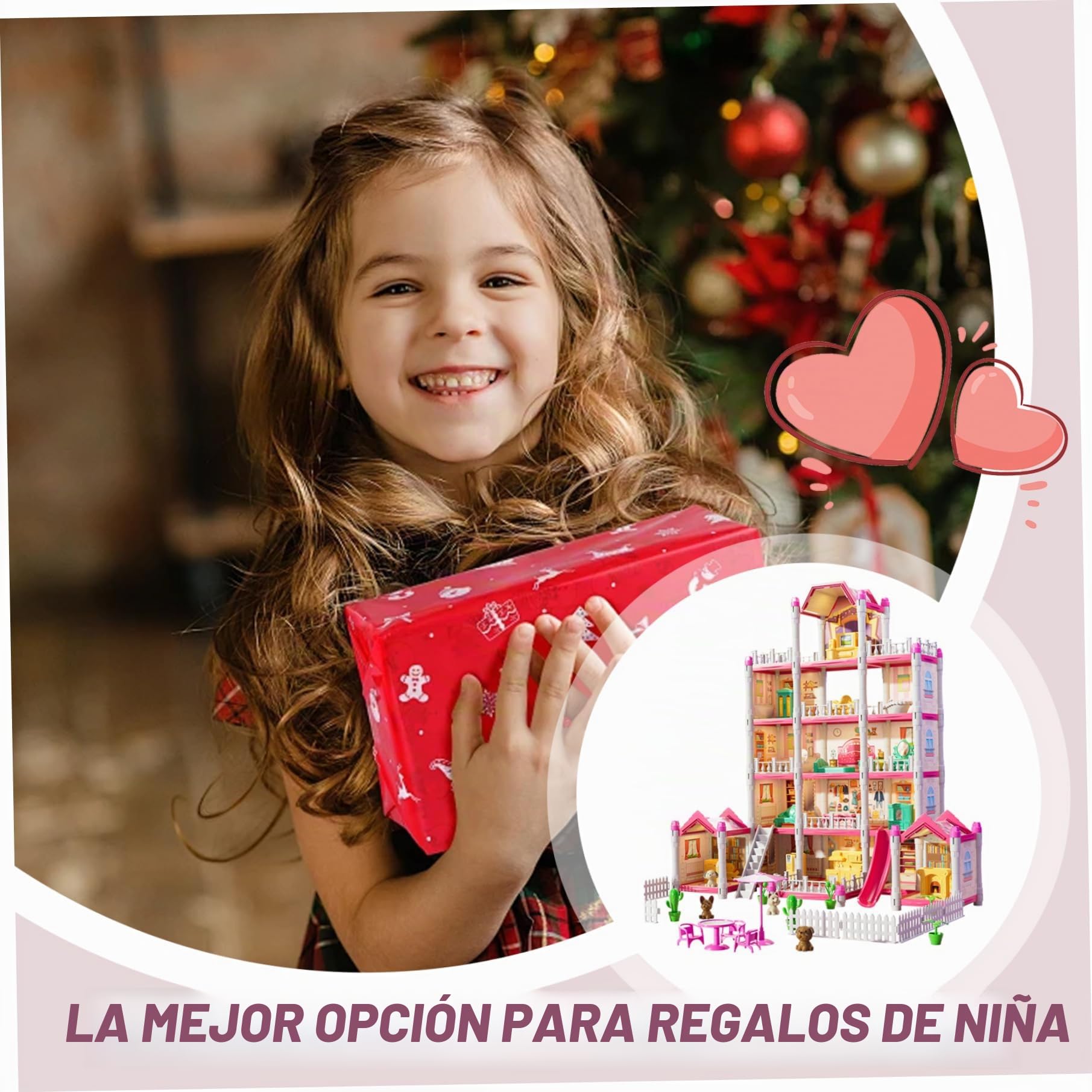 1 Juego de casa de muñecas de 5 Pisos, 14 Habitaciones, casa de muñecas de Lujo para niña, Castillo de Princesa DIY con muñeca, Cachorro, Muebles y Accesorios, Juguetes navideños de ensueño para niñ