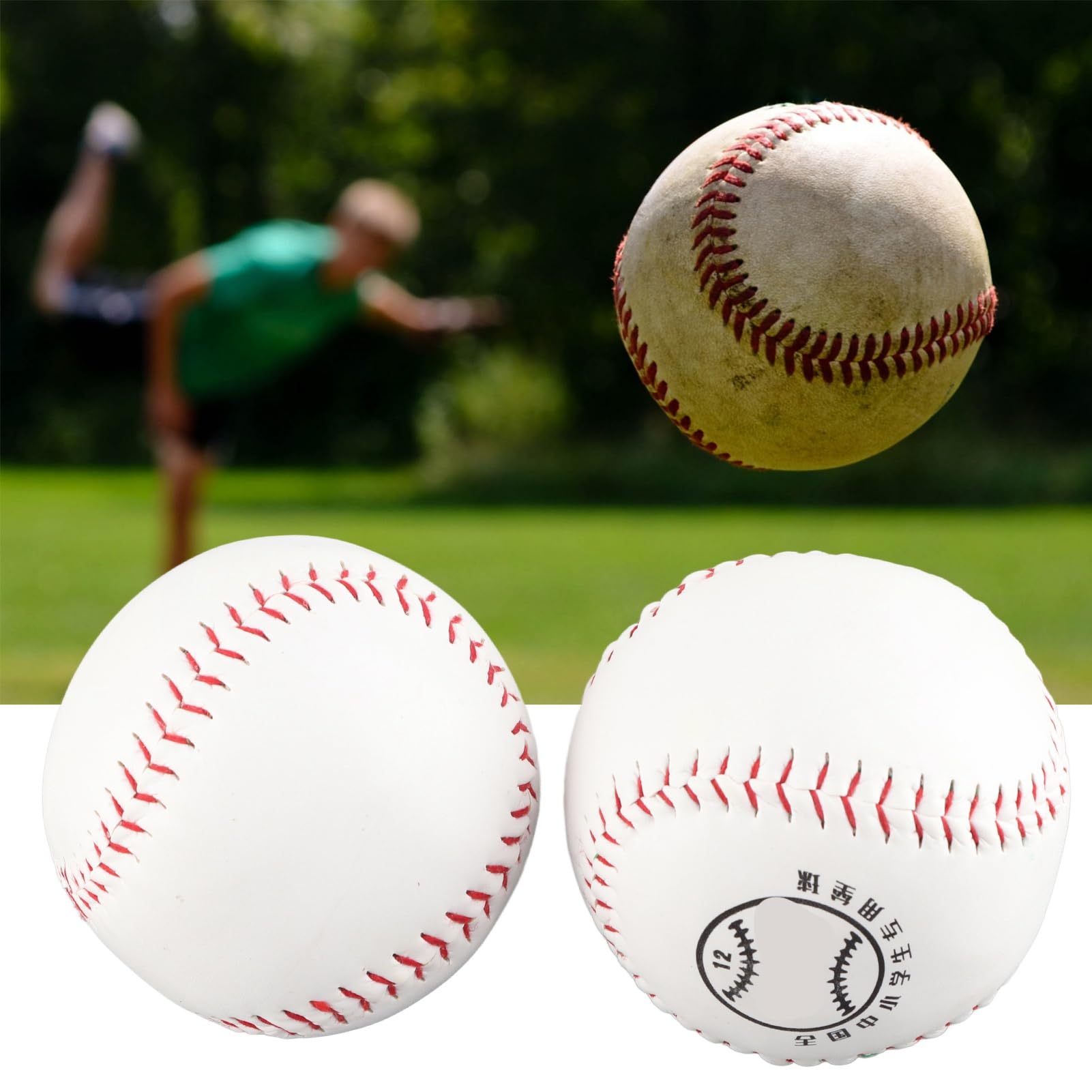 Leapiture 2PCS 12in Softball Ball Training Softball Practice Hard Ball Grip Softball Ball with Hand Sewing Red White for Outdoor Sport